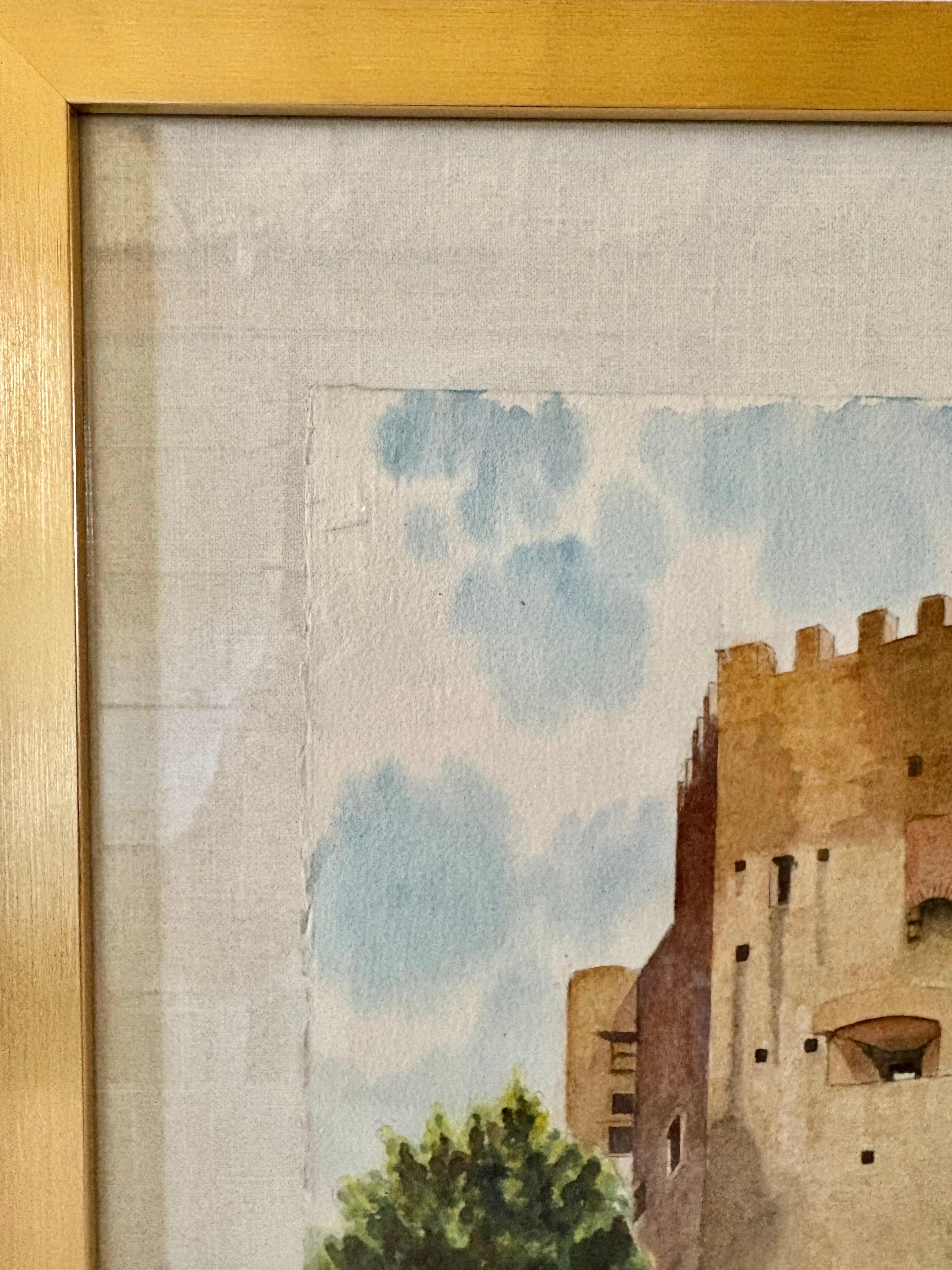 Mitte des 20. Jahrhunderts gerahmte französische Aquarellmalerei von Roquebrune a-M Le Chateau im Angebot 5