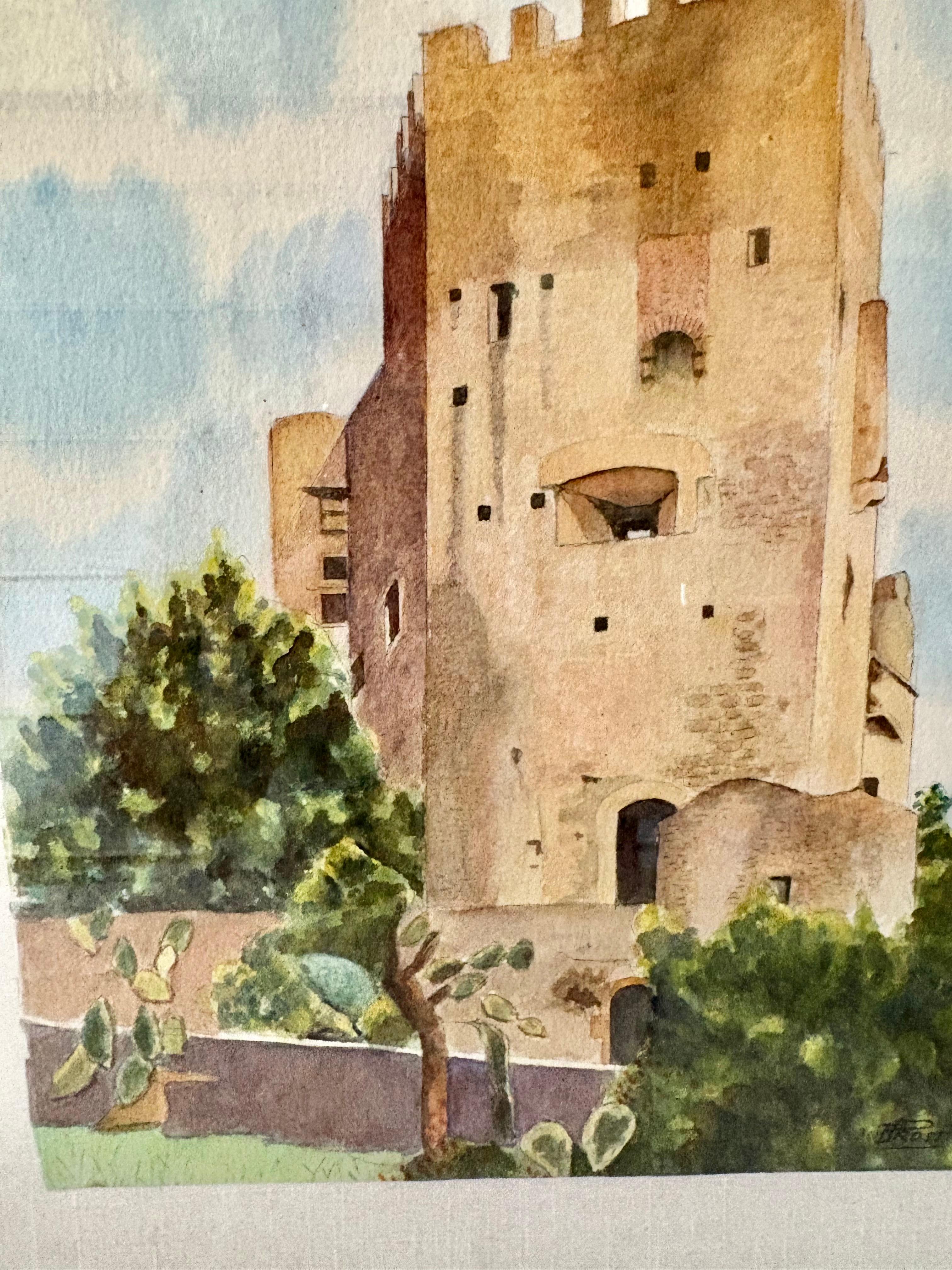 Mitte des 20. Jahrhunderts gerahmte französische Aquarellmalerei von Roquebrune a-M Le Chateau (Französisch) im Angebot