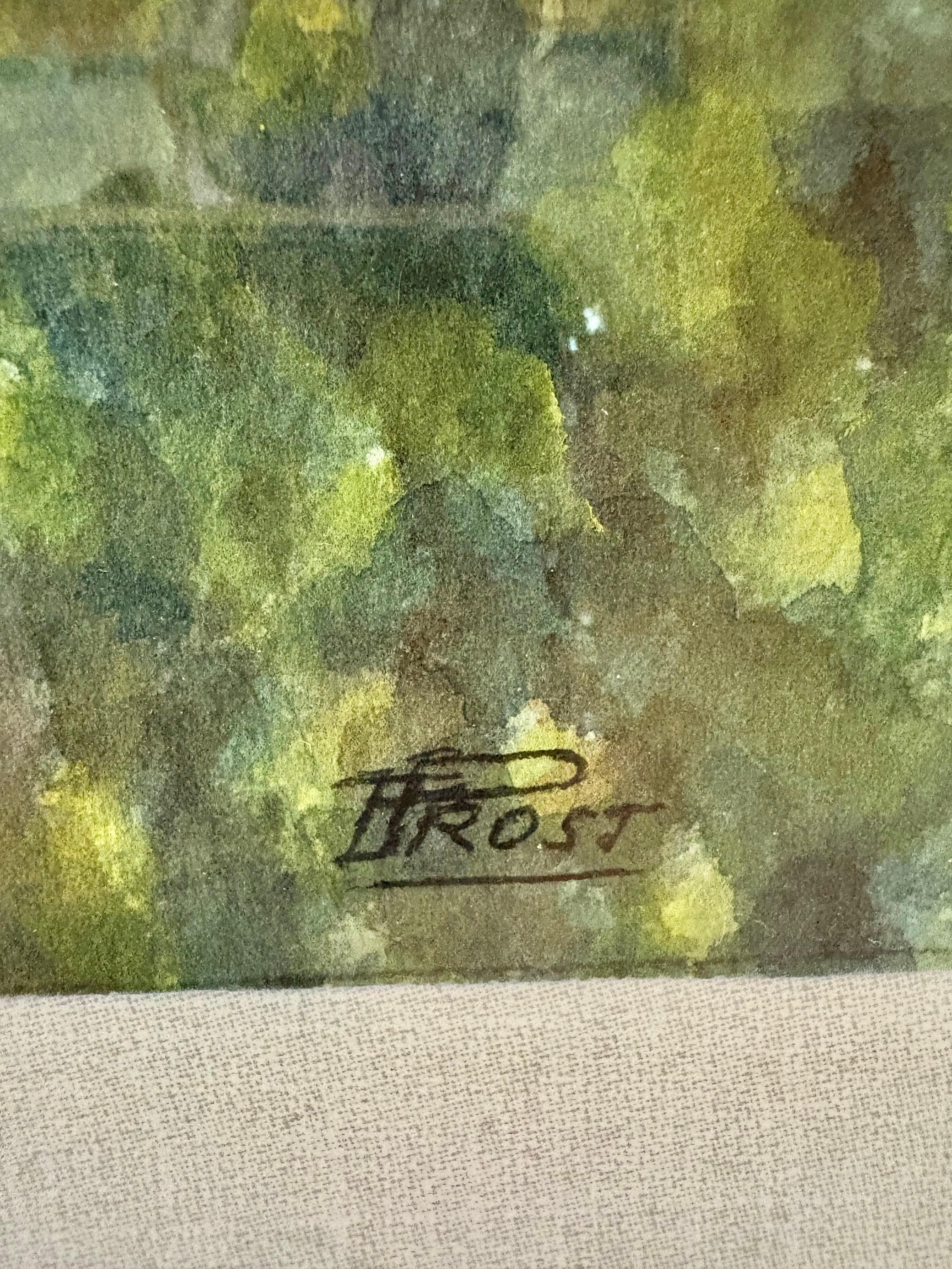 Mitte des 20. Jahrhunderts gerahmte französische Aquarellmalerei von Roquebrune a-M Le Chateau im Angebot 2