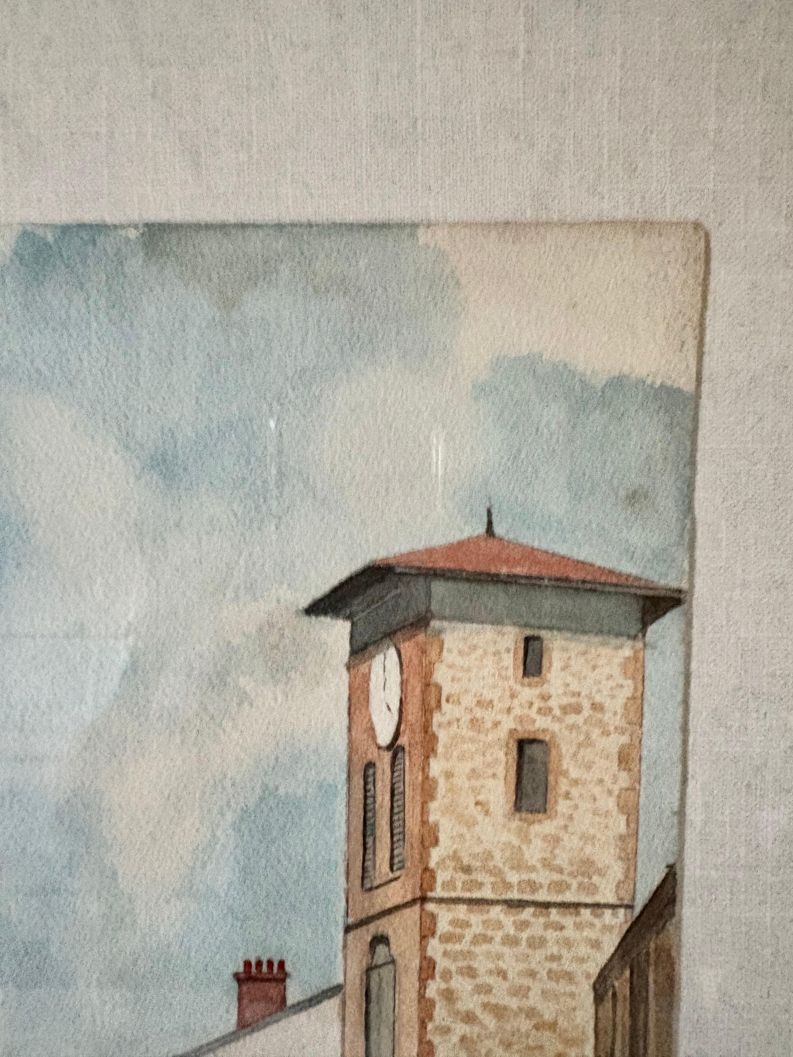 Mitte des 20. Jahrhunderts gerahmt Französisch Aquarell von St. Jean Pied De Port im Angebot 6