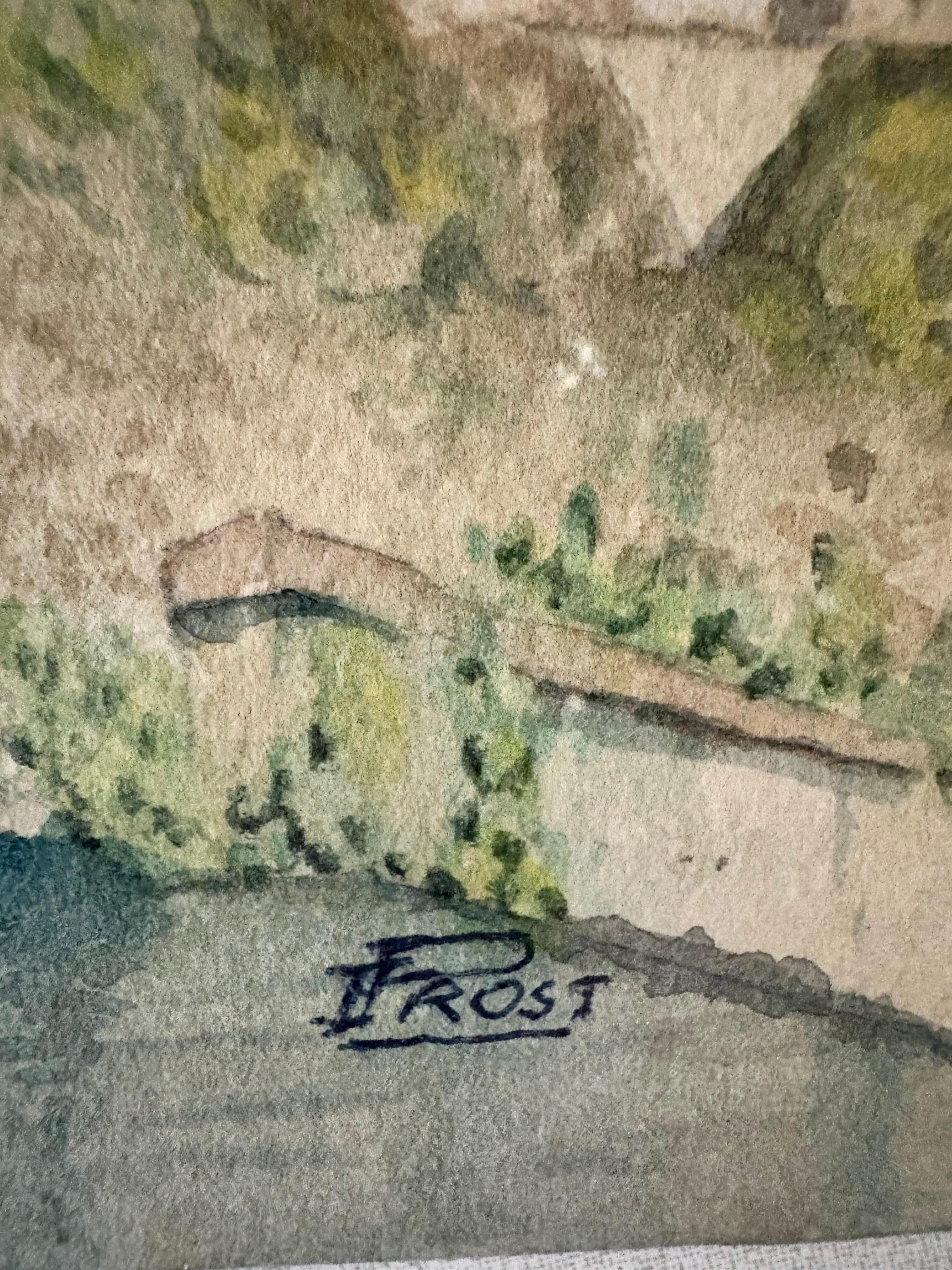 Mitte des 20. Jahrhunderts gerahmt Französisch Aquarell von St. Jean Pied De Port im Angebot 2