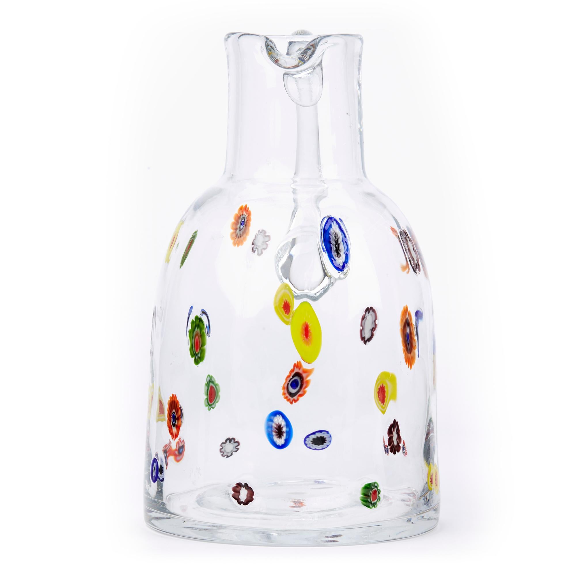 Blown Glass Mid-20th Century Fratelli Toso Murano Scattered Murine Glass Water Jug