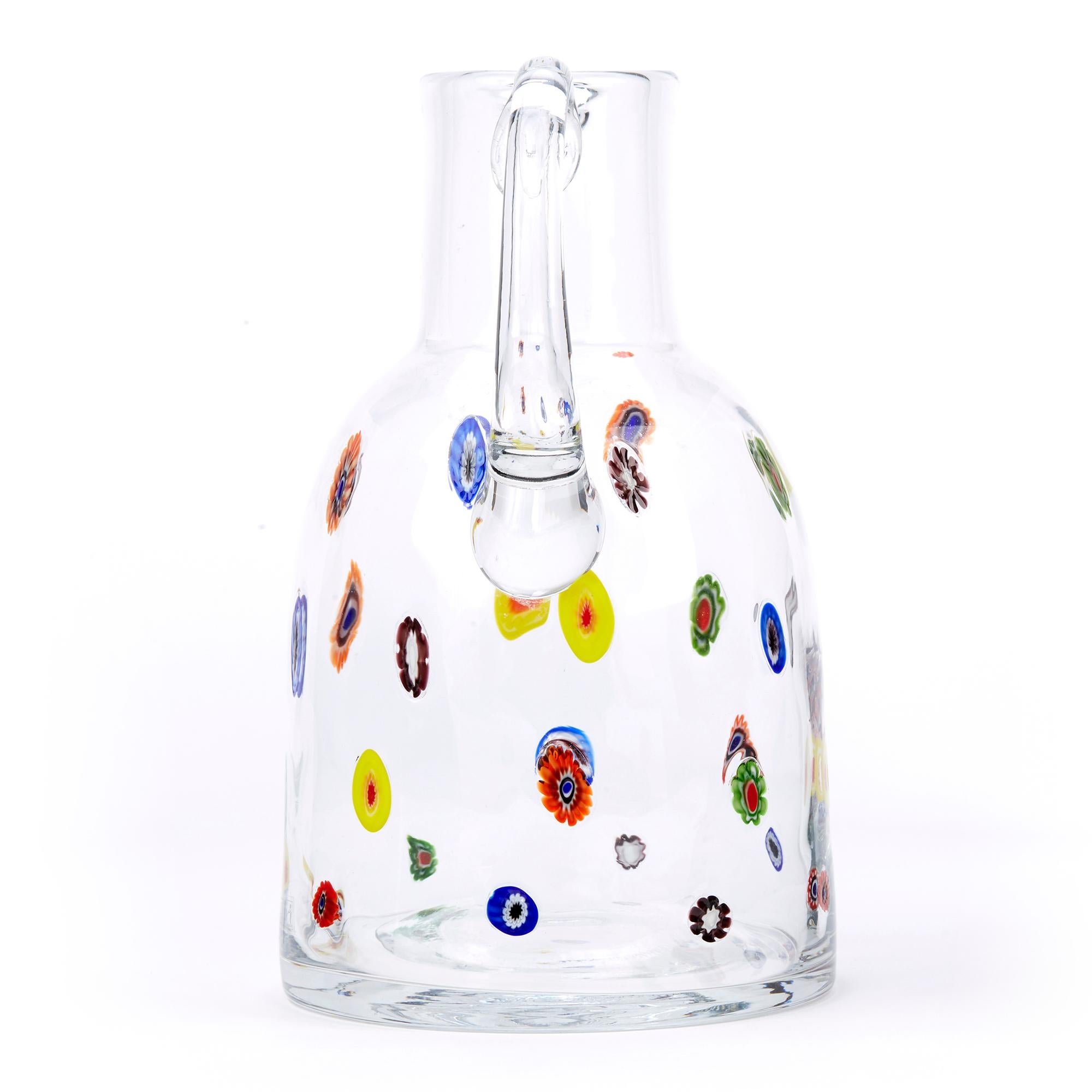 Hand-Crafted Mid-20th Century Fratelli Toso Murano Scattered Murine Glass Water Jug