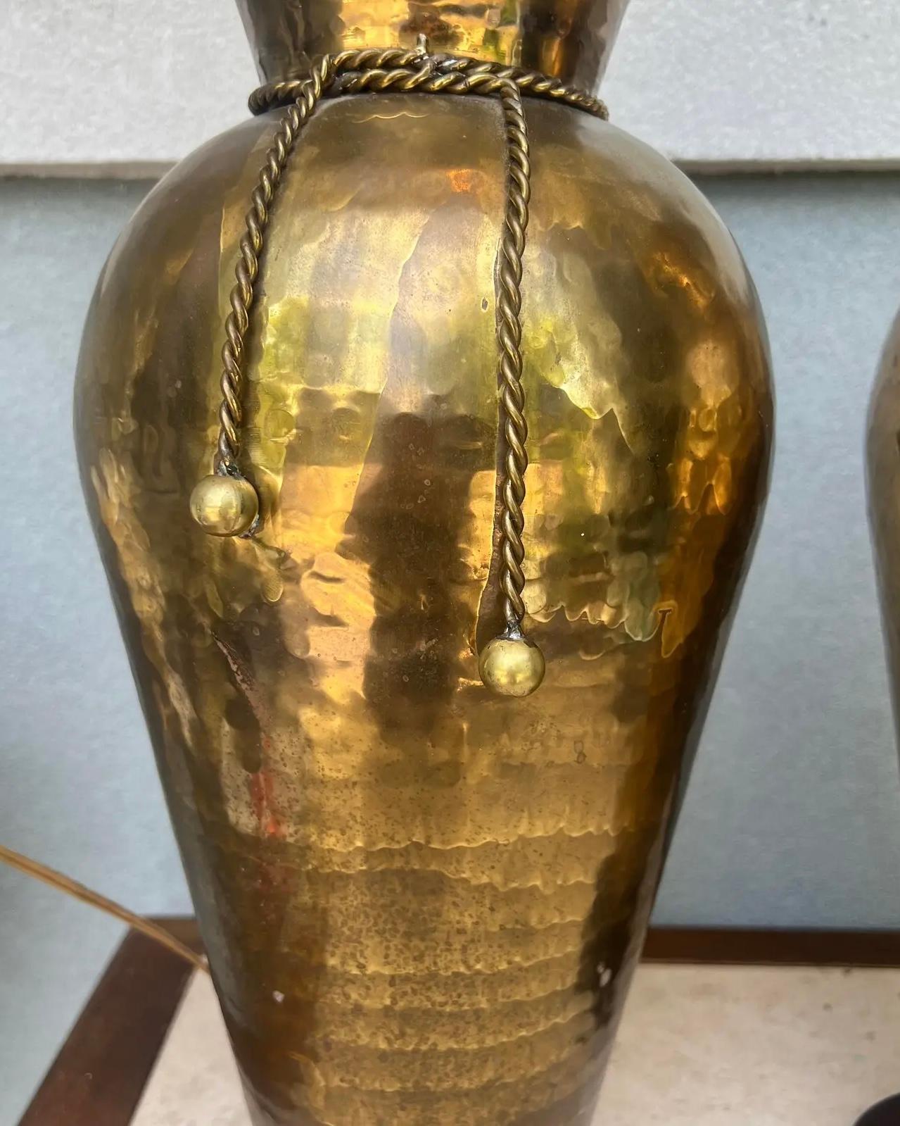 American Mid-20th Century Frederick Cooper style Brass rope and tassel lamps For Sale