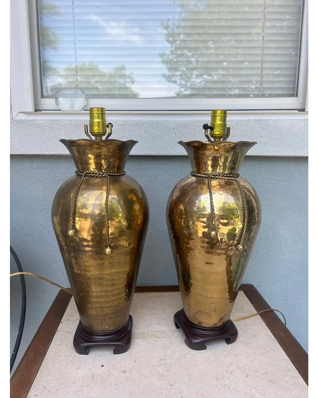 Mid-20th Century Frederick Cooper style Brass rope and tassel lamps For Sale 3