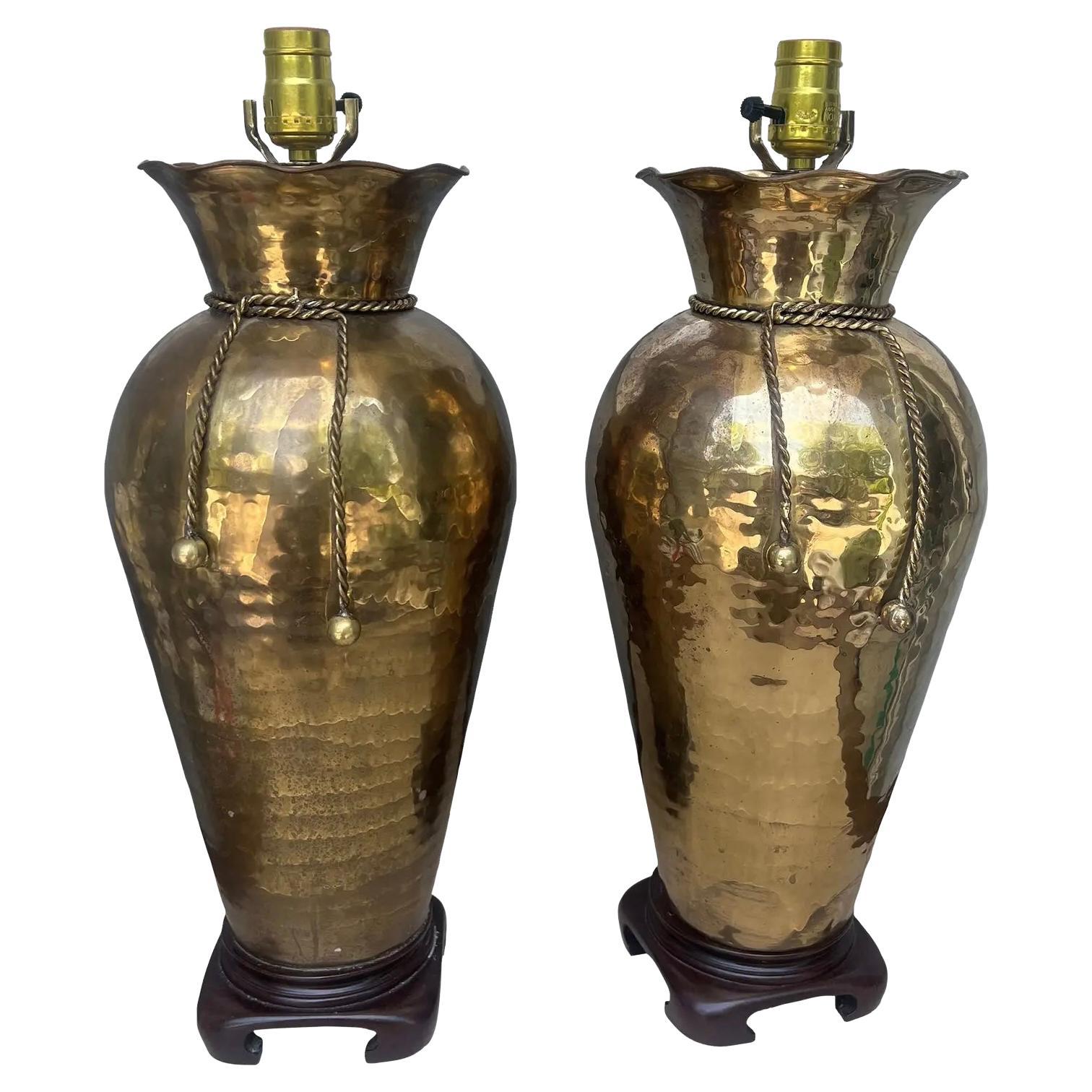 Mid-20th Century Frederick Cooper style Brass rope and tassel lamps For Sale