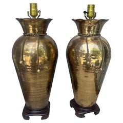 Retro Mid-20th Century Frederick Cooper style Brass rope and tassel lamps