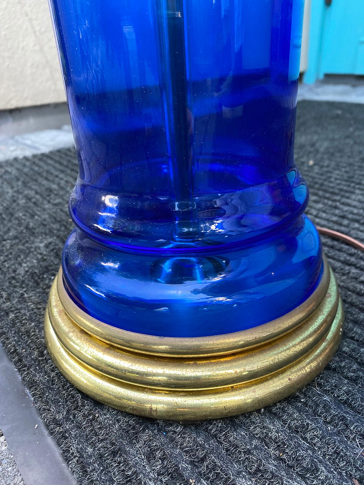 Mid-20th Century Frederick Cooper Style Cobalt Blue Lamp, Tyndale Lamps Sticker For Sale 5