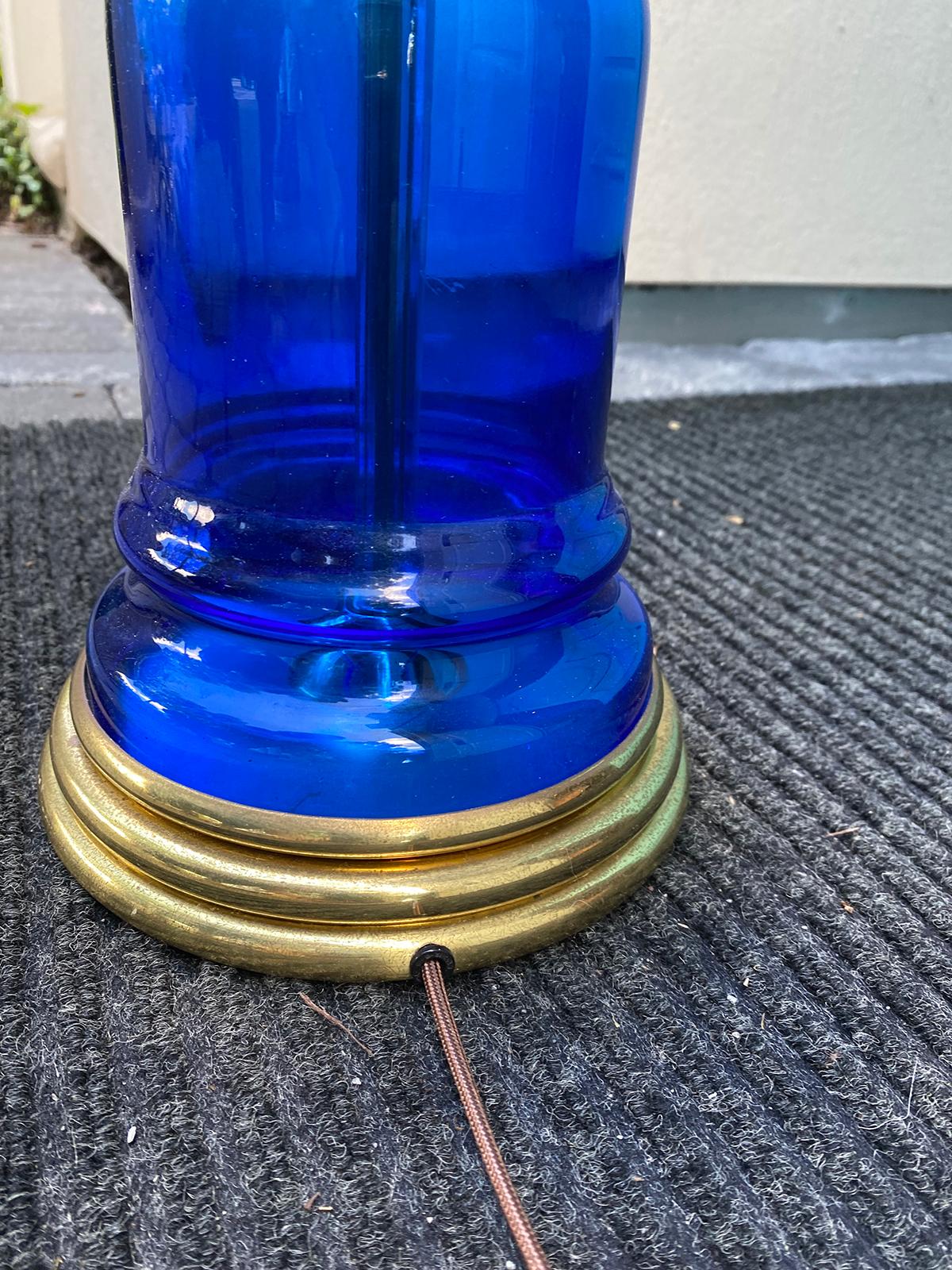 Mid-20th Century Frederick Cooper Style Cobalt Blue Lamp, Tyndale Lamps Sticker For Sale 6