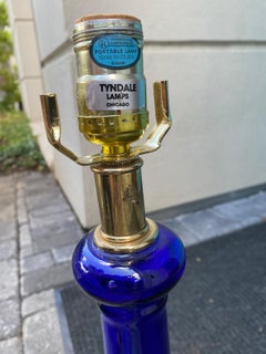 Mid-20th Century Frederick Cooper Style Cobalt Blue Lamp, Tyndale Lamps Sticker