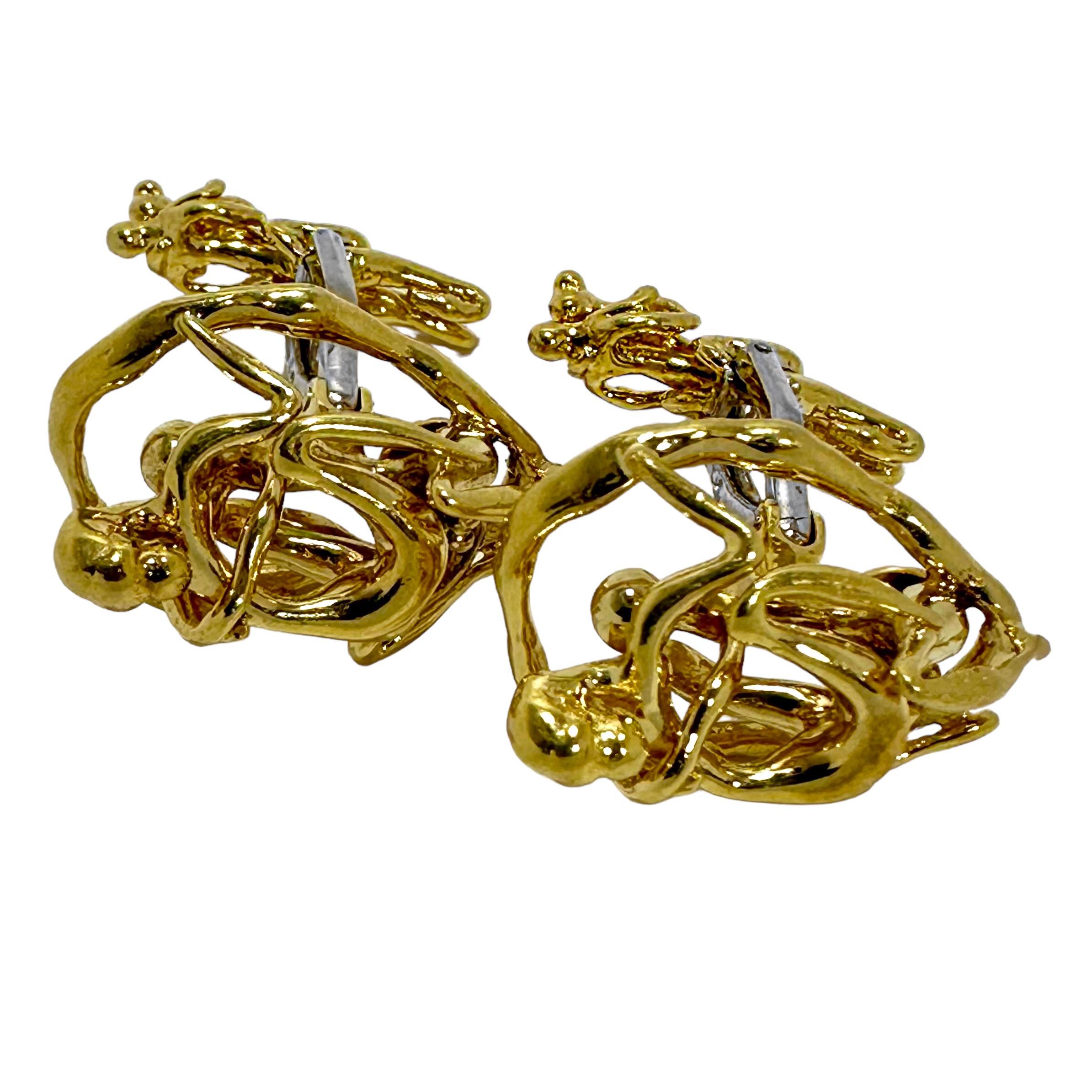 Mid-20th Century French 18k Yellow Gold Artisan Hand Crafted Erotic Cuff Links In Good Condition For Sale In Palm Beach, FL