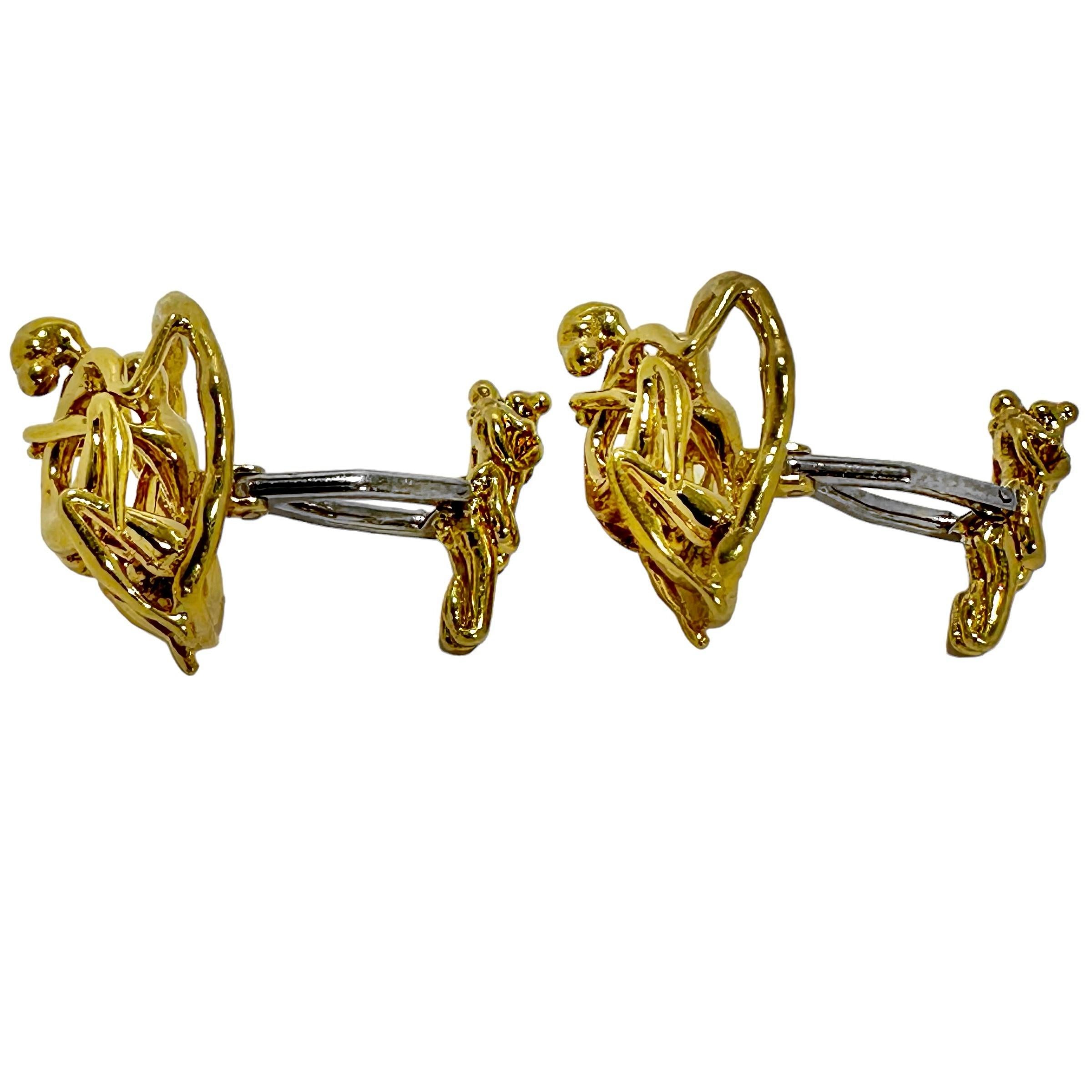 Men's Mid-20th Century French 18k Yellow Gold Artisan Hand Crafted Erotic Cuff Links For Sale