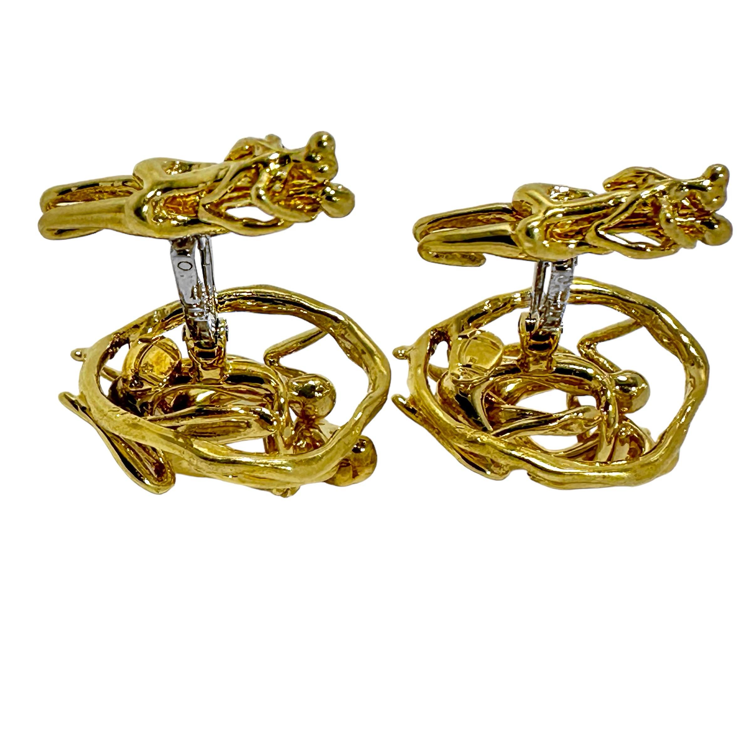 Mid-20th Century French 18k Yellow Gold Artisan Hand Crafted Erotic Cuff Links For Sale 3