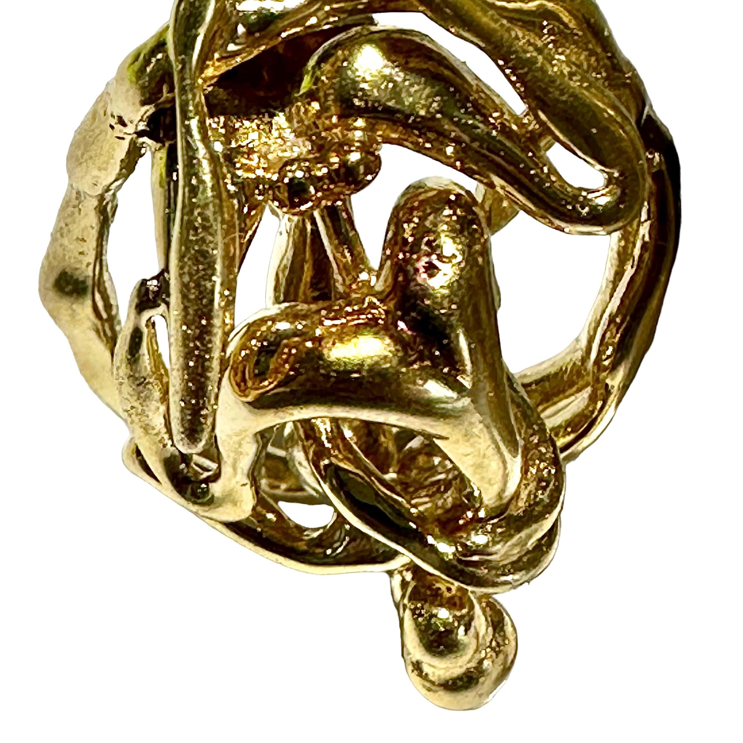 Boutons de manchette érotiques artisanaux français du milieu du 20e siècle en or jaune 18 carats, fabriqués à la main en vente 3