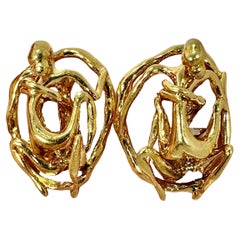 Boutons de manchette érotiques artisanaux français du milieu du 20e siècle en or jaune 18 carats, fabriqués à la main