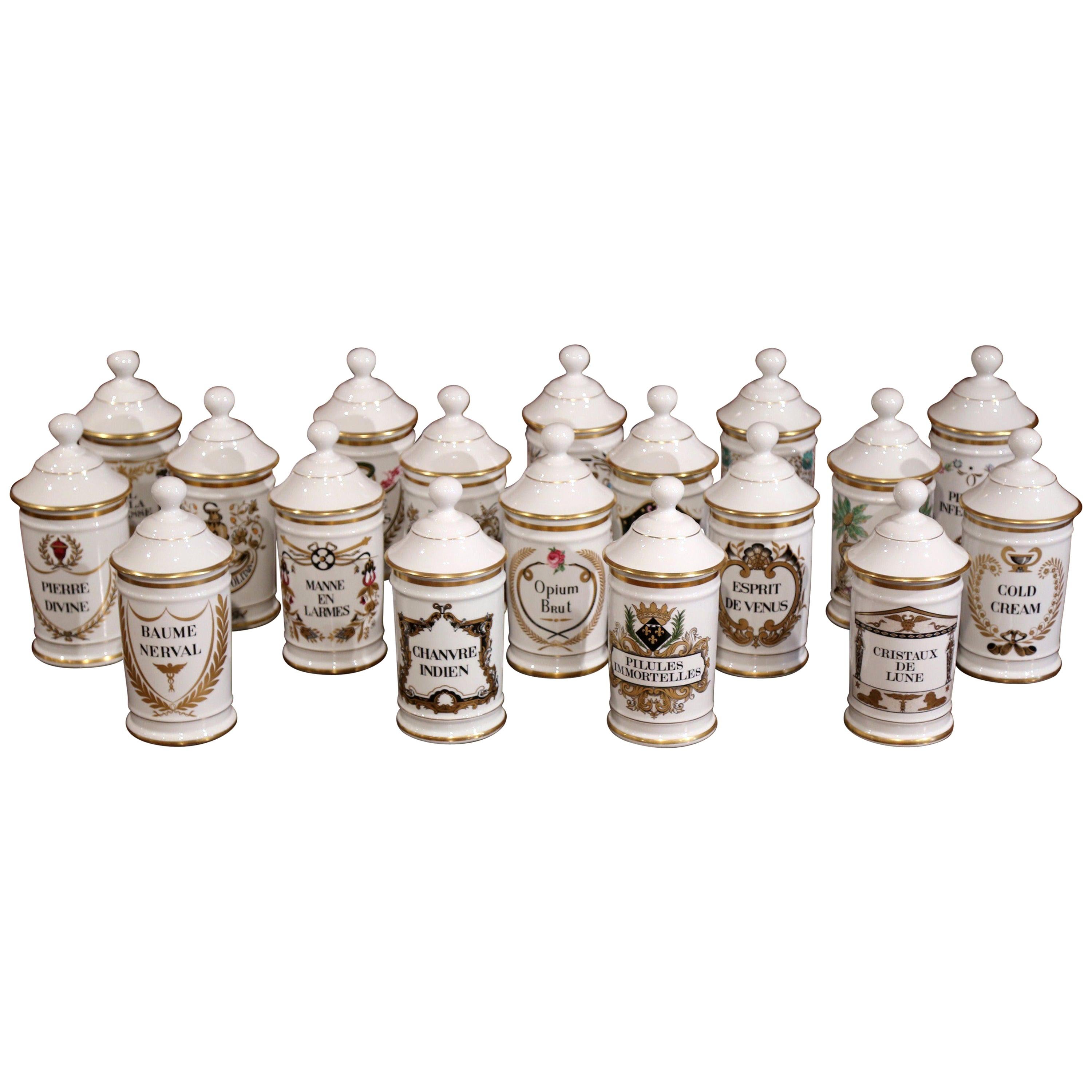 Mid-20th Century French Apothecary or Pharmacy Pots from Limoges, Set of 18