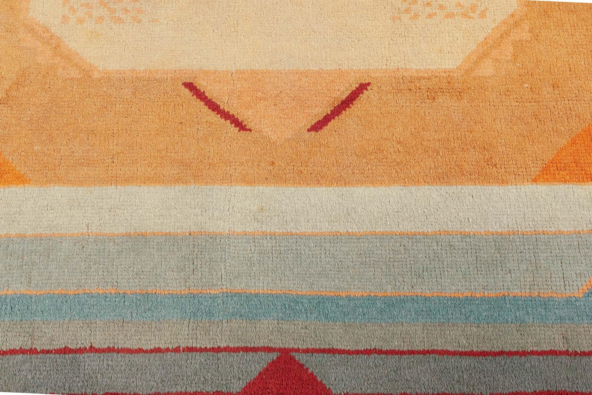 Mitte des 20. Jahrhunderts Französisch Art Deco Handmade Wolle Teppich im Angebot 1