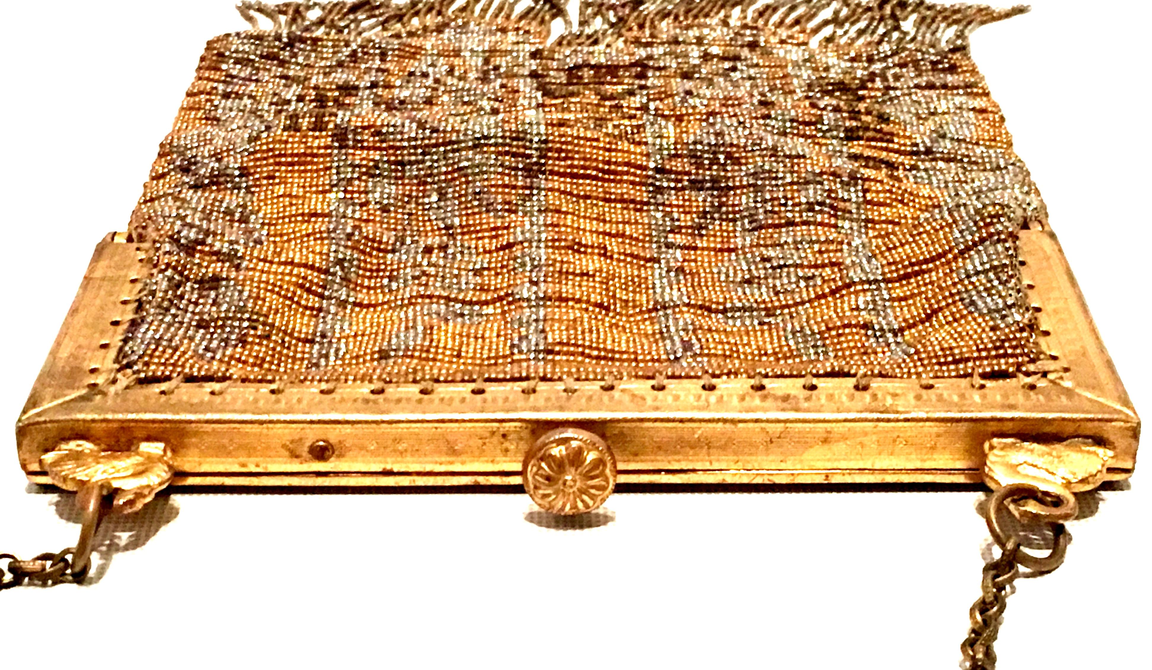 Women's or Men's Mid-20th Century French Art Deco Micro Bead & Gold Plate Frame Evening Bag