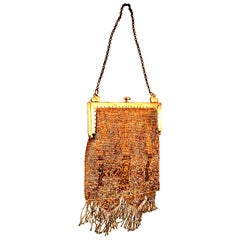 Mid-20th Century French Art Deco Micro Bead & Gold Plate Frame Evening Bag