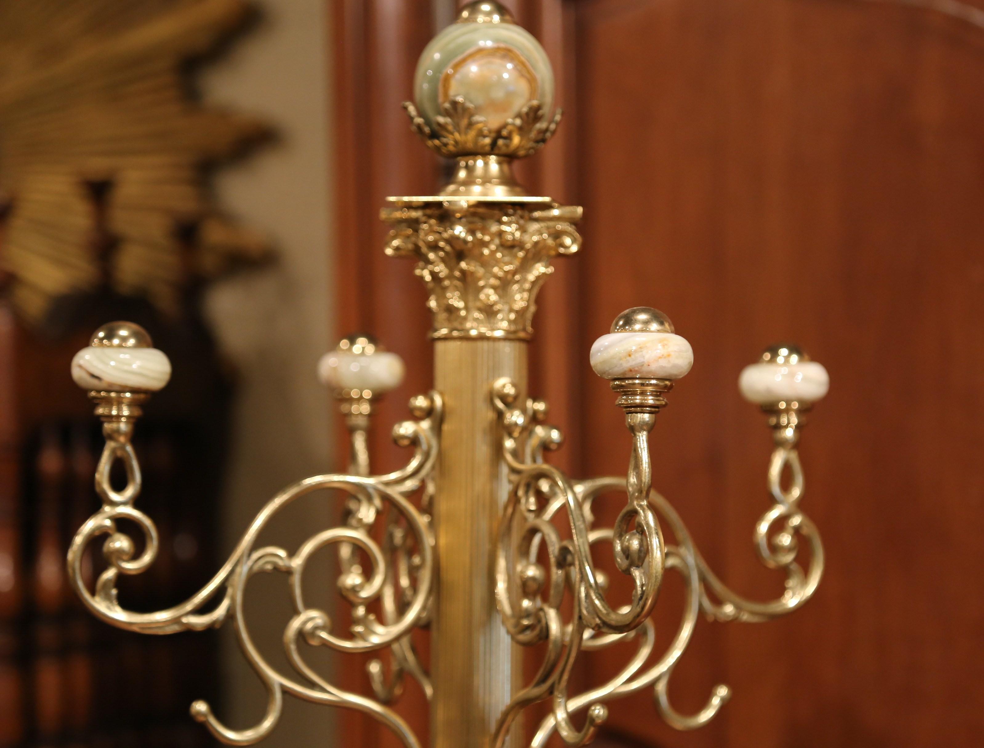 Mid-20th Century French Art Deco Ornate Brass and Marble Coat Stand In Excellent Condition In Dallas, TX