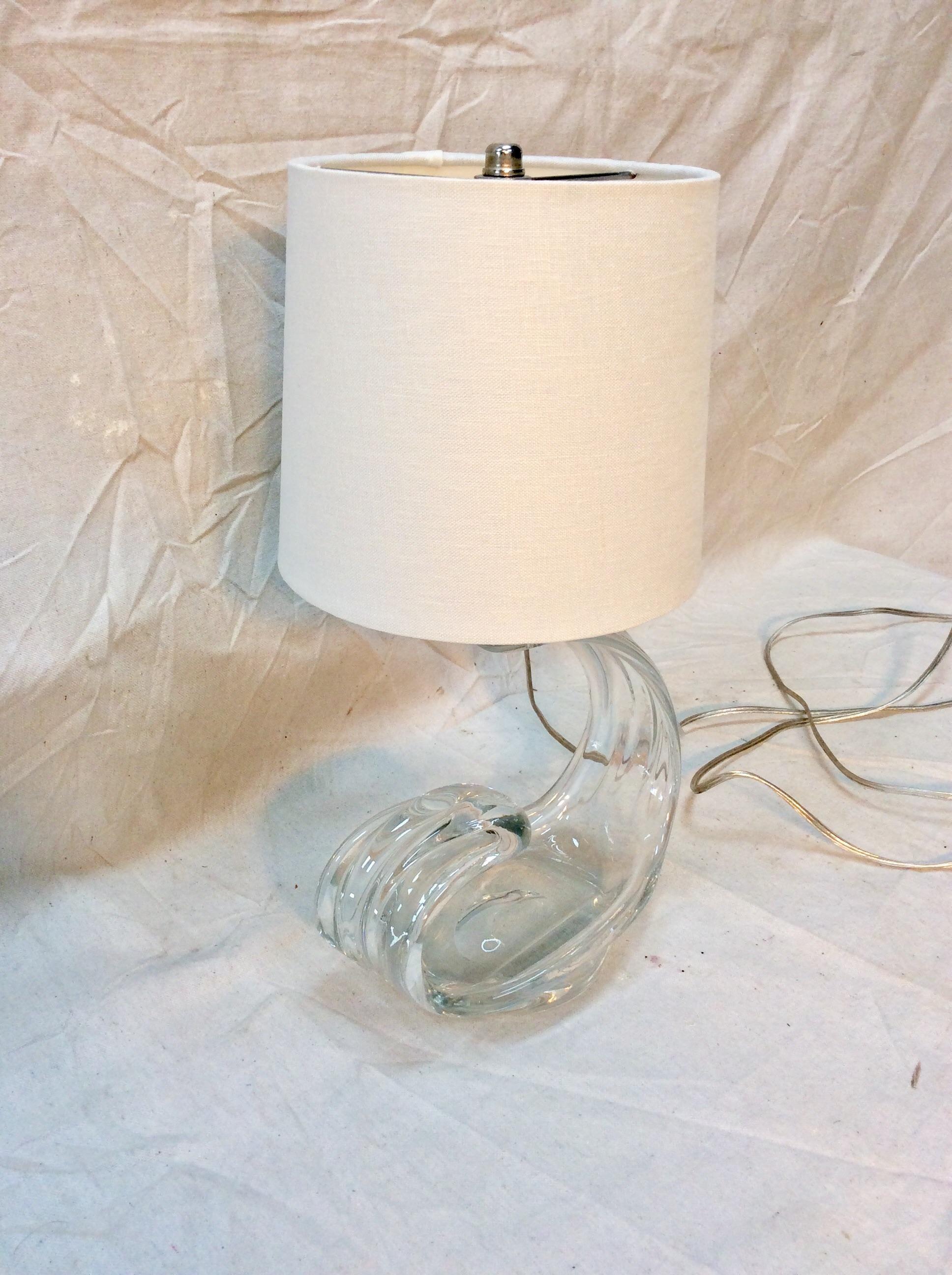 Found in the South of France, this Mid-20th century French Art Glass Table Lamp features hand blown organic formed crystal that sparkles in the light. This piece is newly wired in the French style to US standards with a chrome socket and an in line