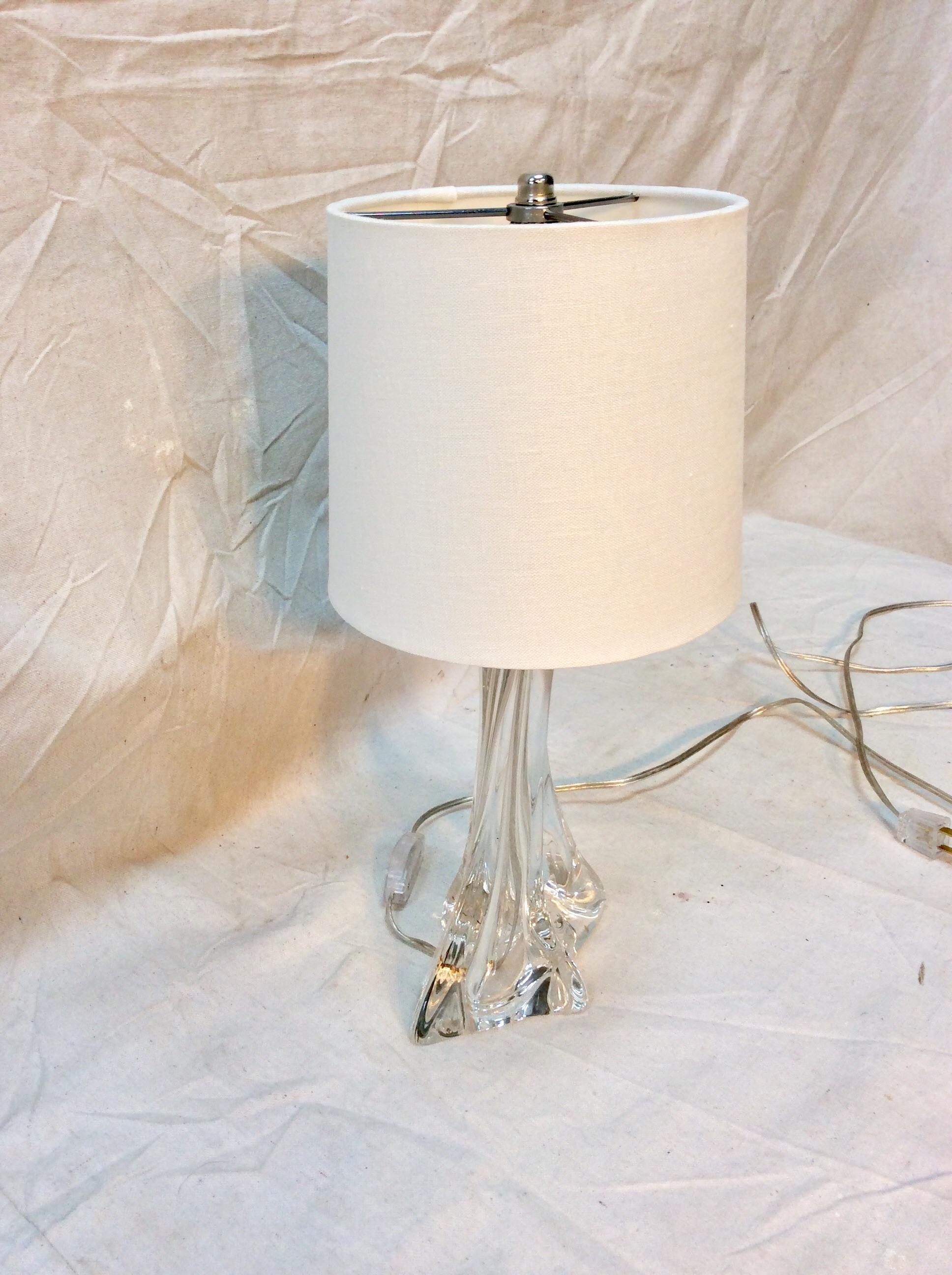 Found in the South of France, this Mid-20th century French Art Glass Table Lamp features hand blown organic formed crystal that sparkles in the light. This piece is newly wired to US standards with a chrome socket and an in line on and off