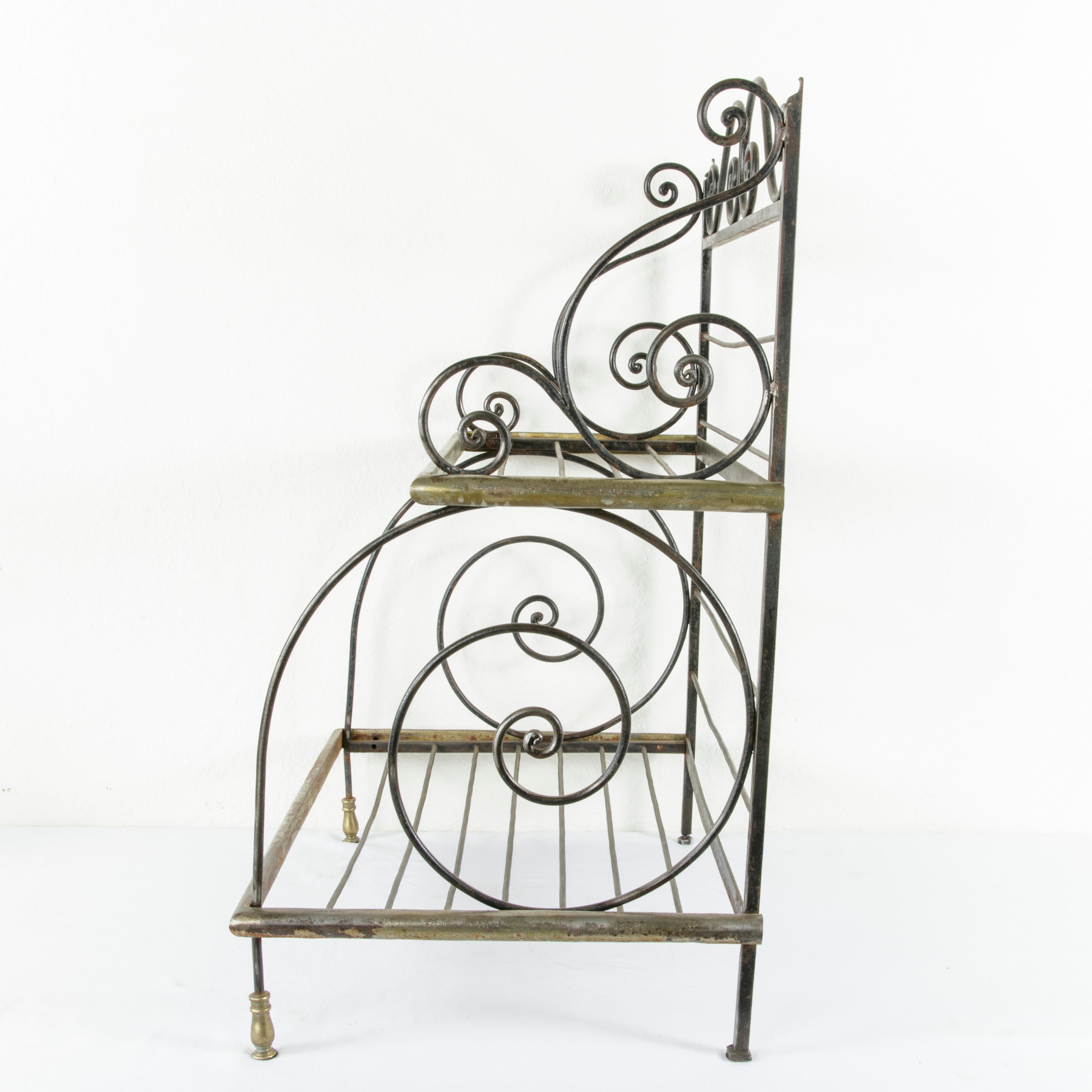 Plated Mid-20th Century French Artisan Made Counter Top Iron and Brass Baker's Rack