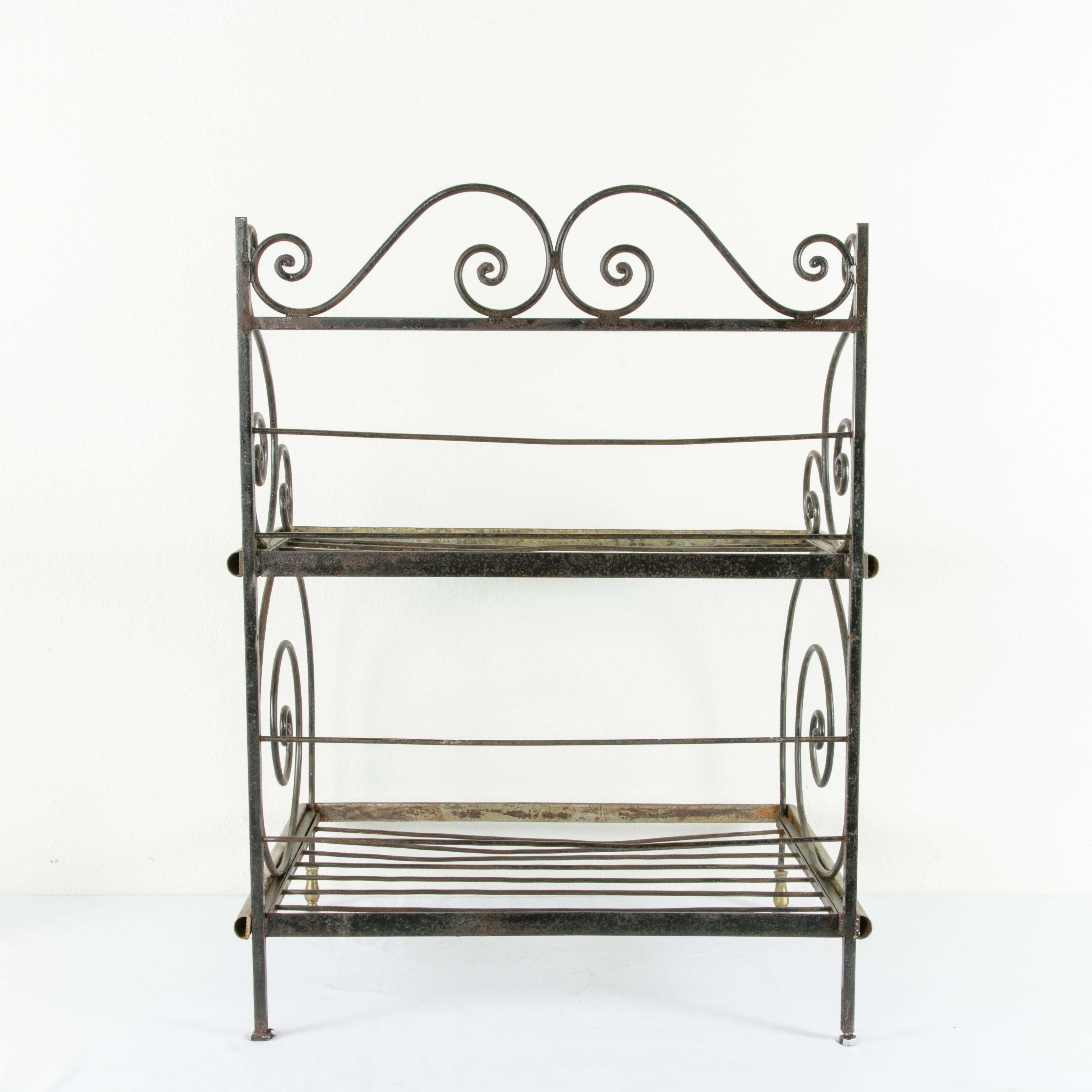 Mid-20th Century French Artisan Made Counter Top Iron and Brass Baker's Rack In Good Condition In Fayetteville, AR