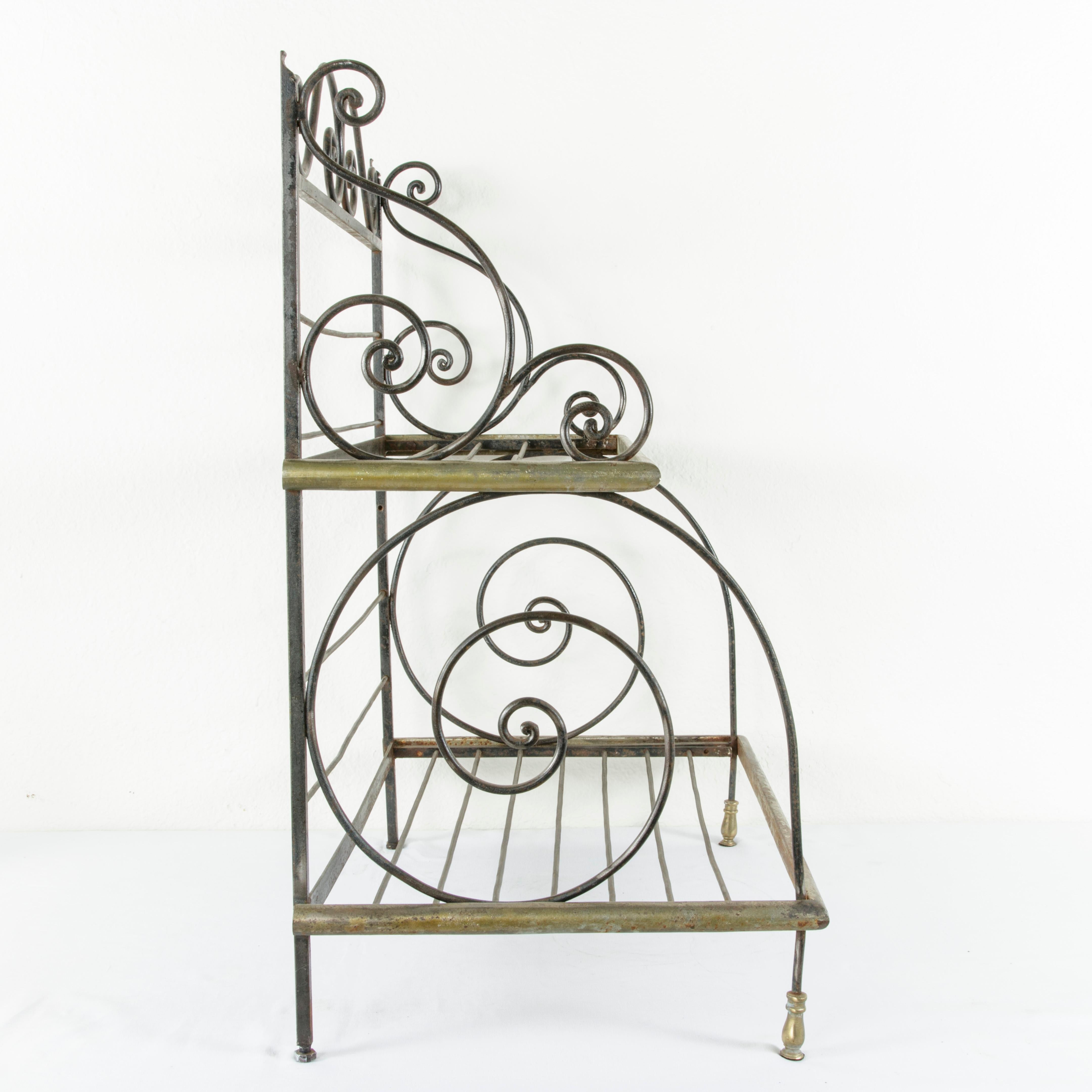 Mid-20th Century French Artisan Made Counter Top Iron and Brass Baker's Rack 1