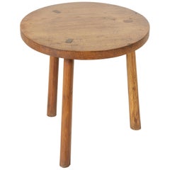 Mid-20th Century French Artisan-Made Three-Legged Oak Side Table or End Table