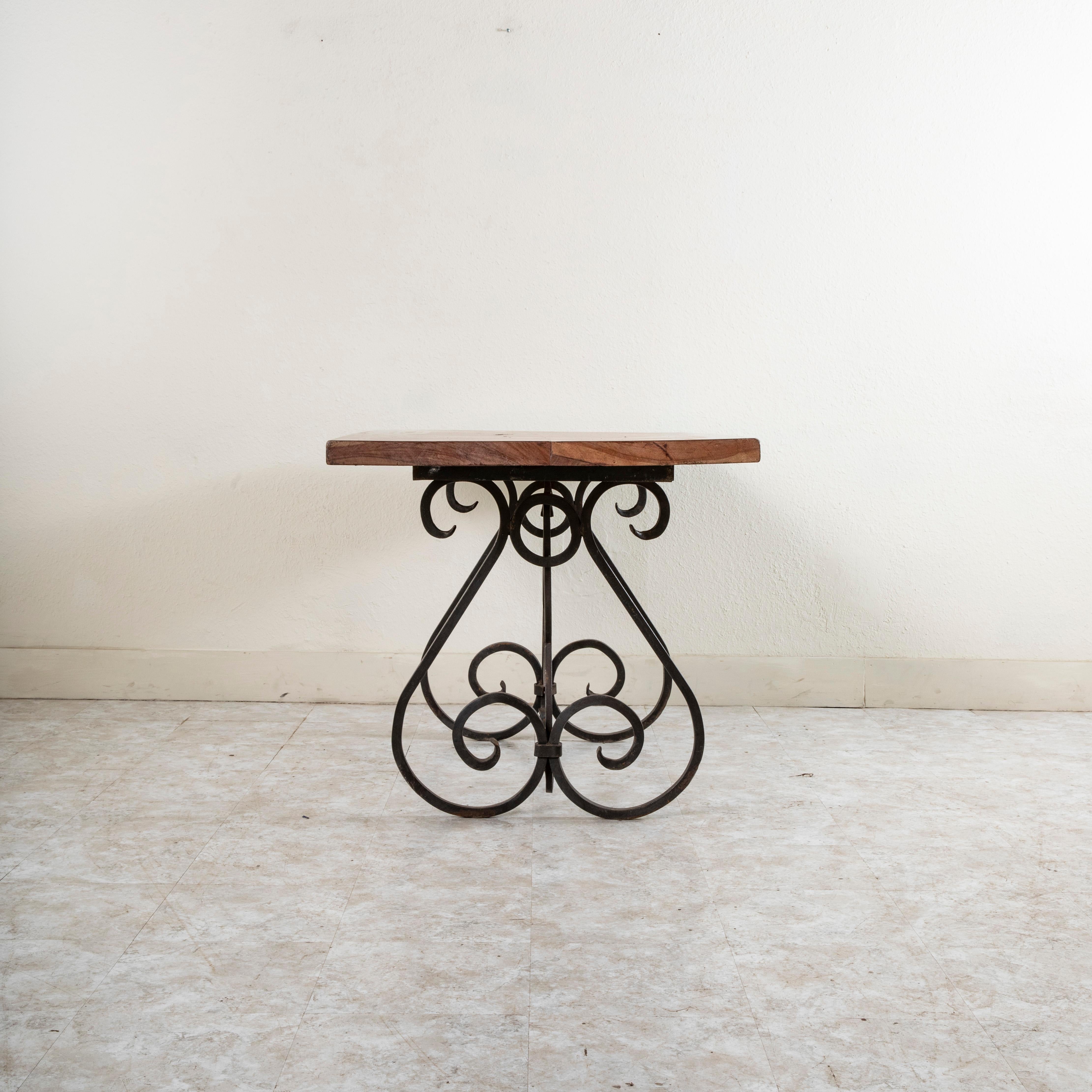 Mid-20th Century French Artisan Made Walnut and Iron Dining Table, Writing Table For Sale 1