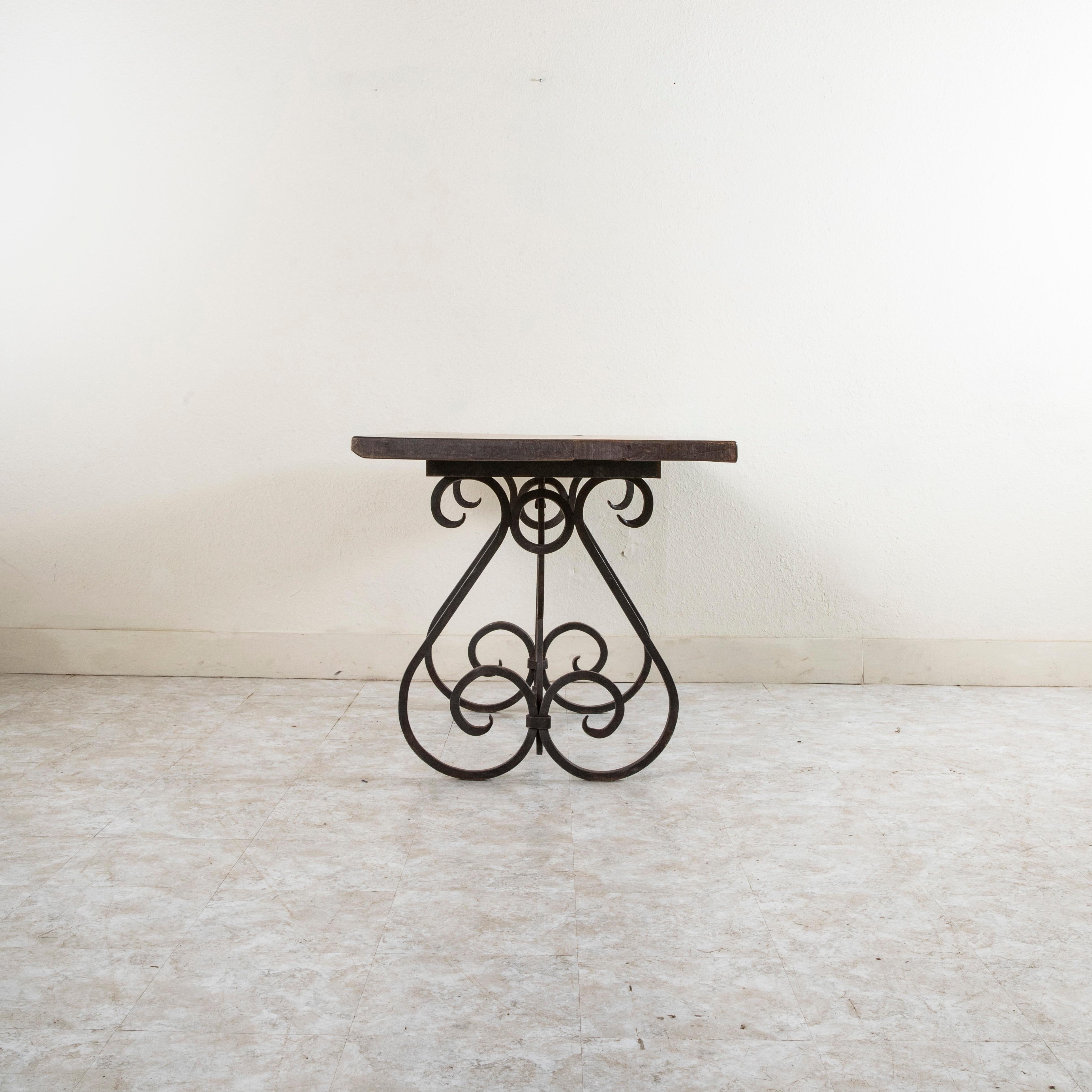 Mid-20th Century French Artisan Made Walnut and Iron Dining Table, Writing Table For Sale 3