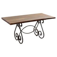 Retro Mid-20th Century French Artisan Made Walnut and Iron Dining Table, Writing Table