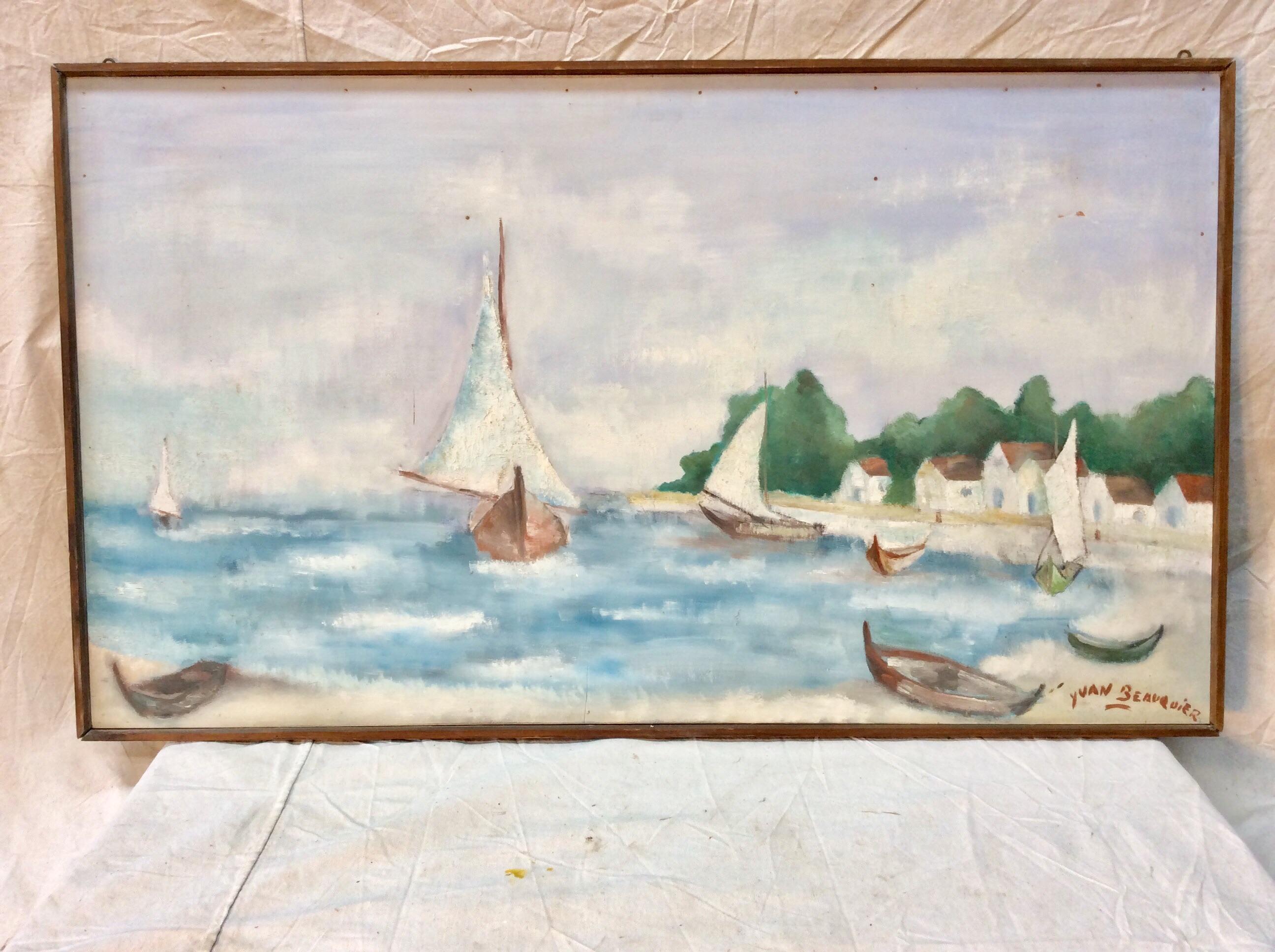 Mid-20th Century French Artist Signed Framed Painting For Sale 8