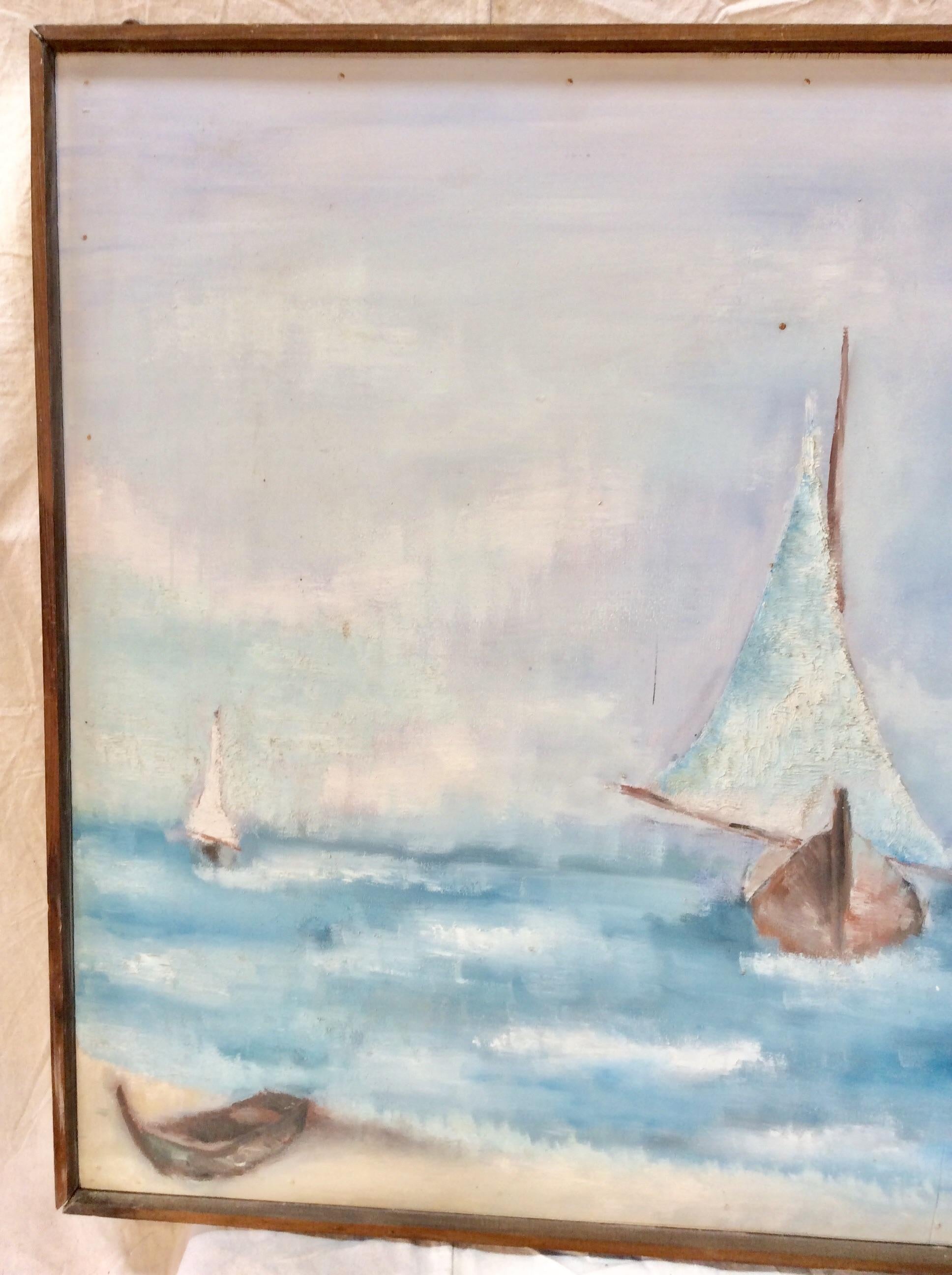 Hand-Crafted Mid-20th Century French Artist Signed Framed Painting For Sale