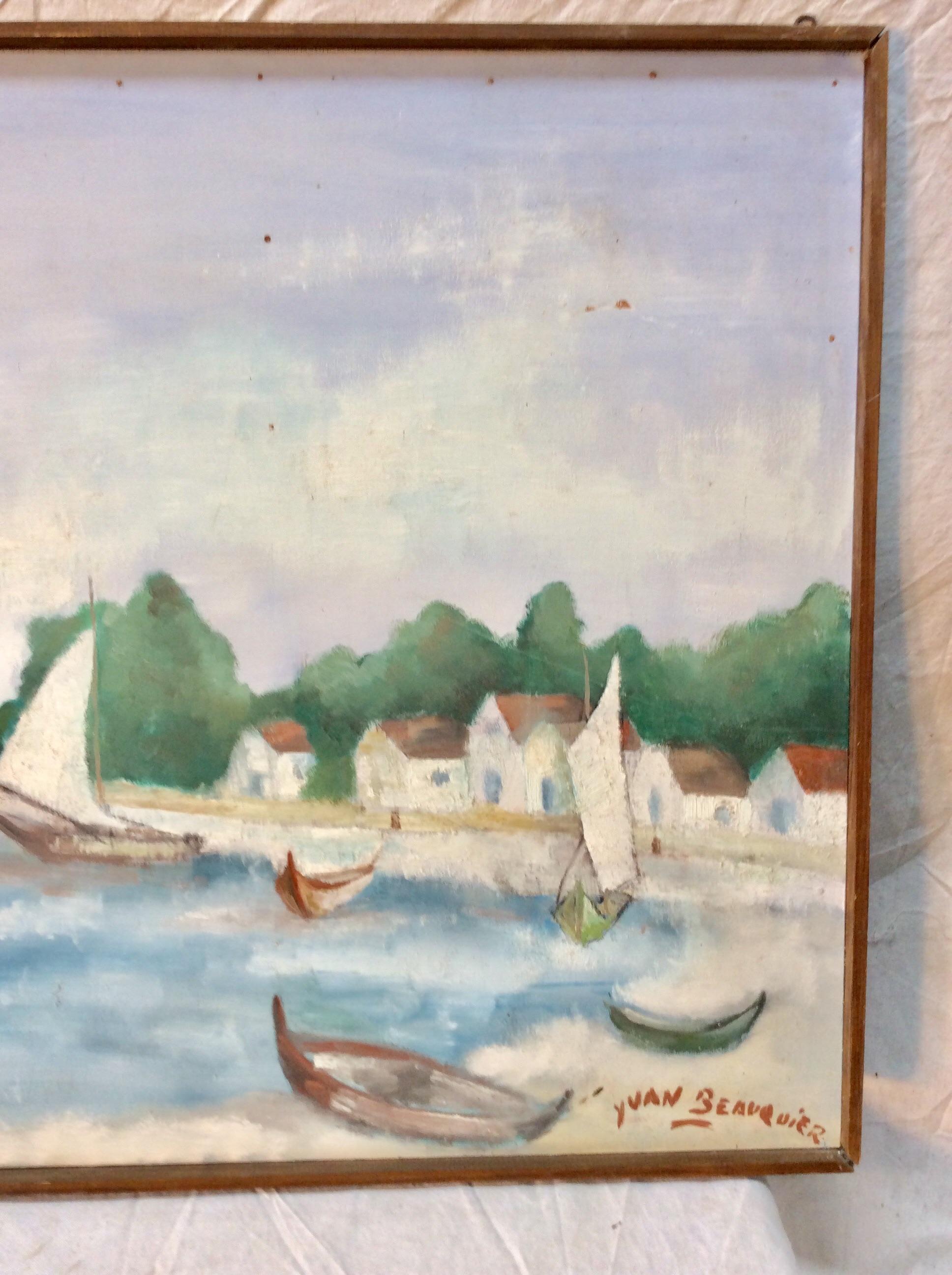 Wood Mid-20th Century French Artist Signed Framed Painting For Sale