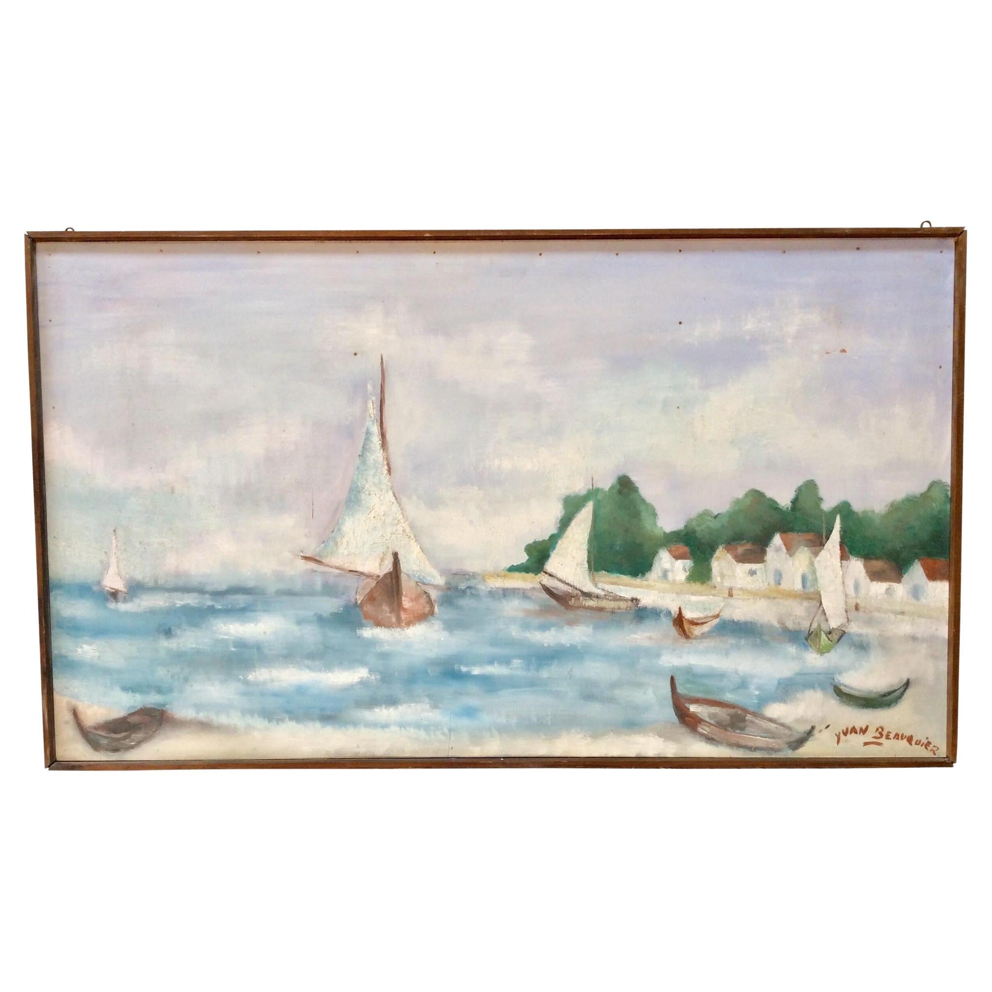 Mid-20th Century French Artist Signed Framed Painting For Sale