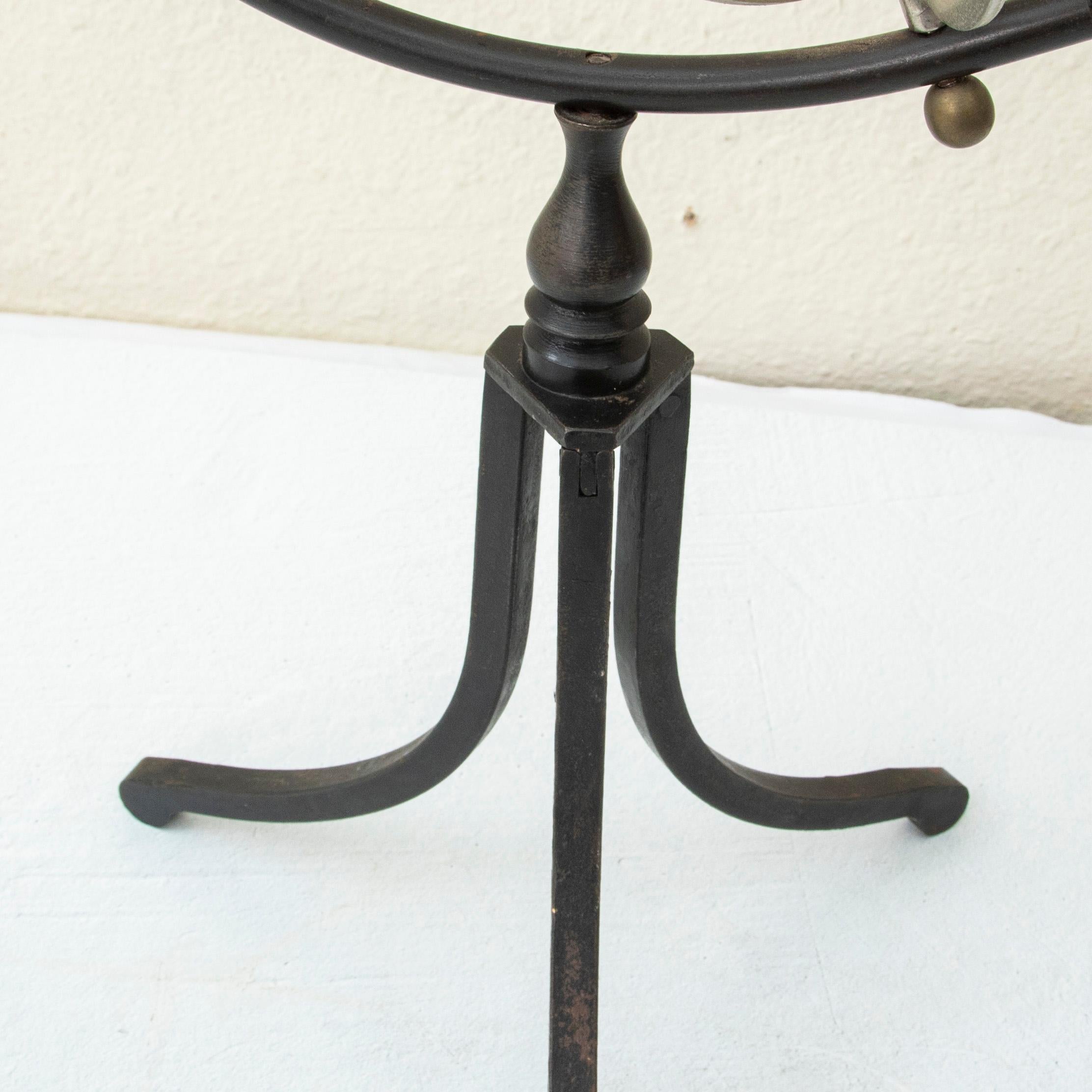 Mid-20th Century French Artistan-Made Brass and Steel Astrolabe on Iron Base 8