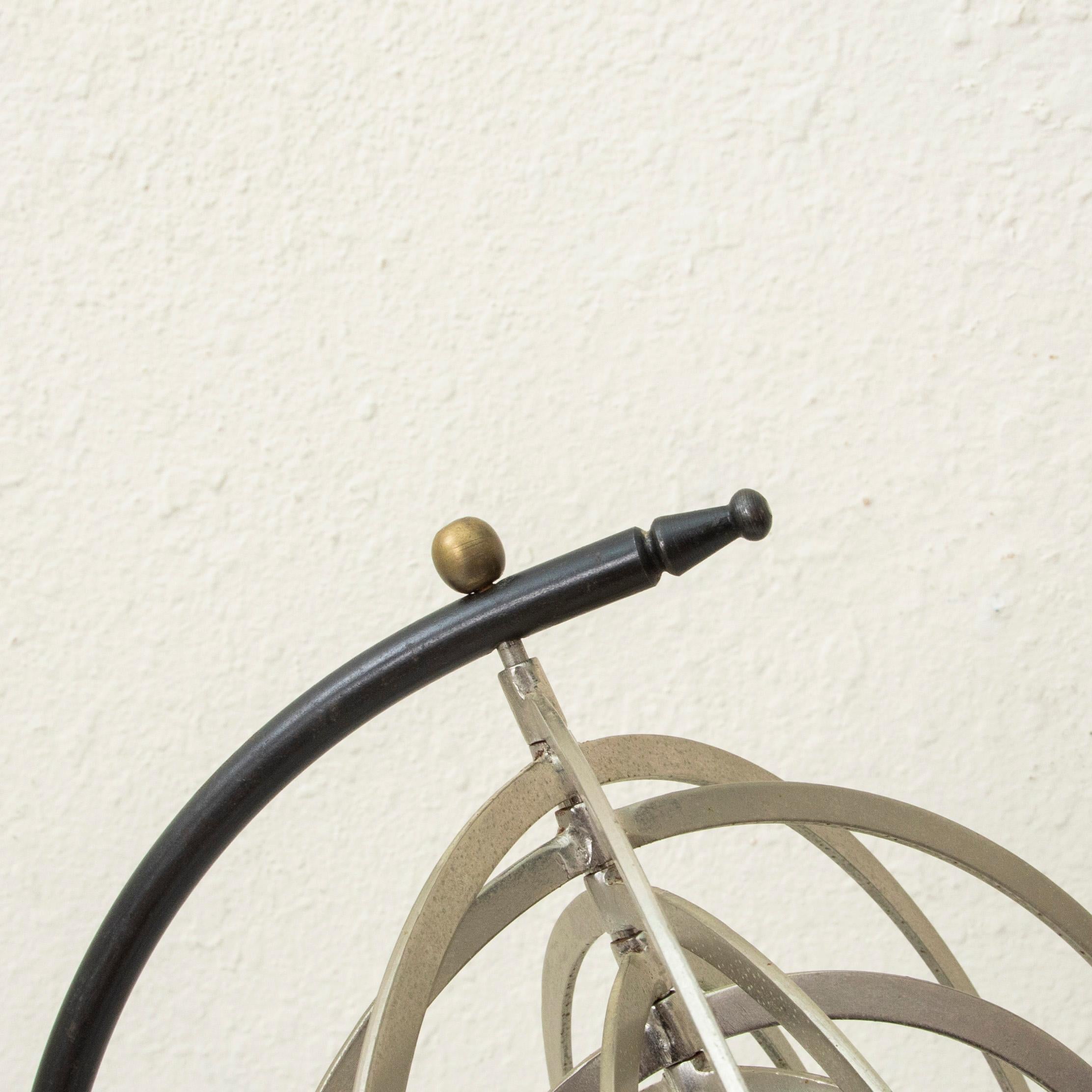 Mid-20th Century French Artistan-Made Brass and Steel Astrolabe on Iron Base 9