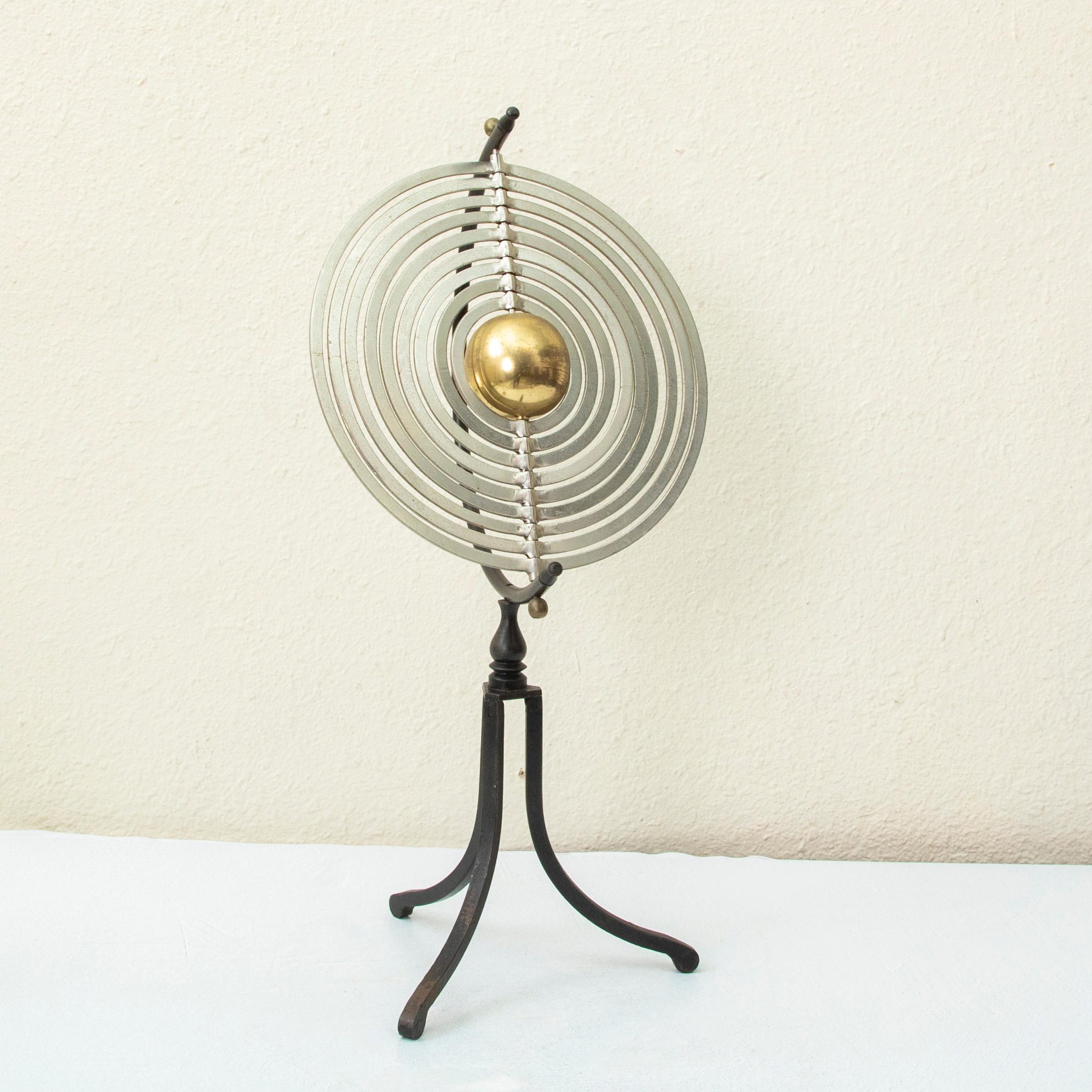 Mid-20th Century French Artistan-Made Brass and Steel Astrolabe on Iron Base 10