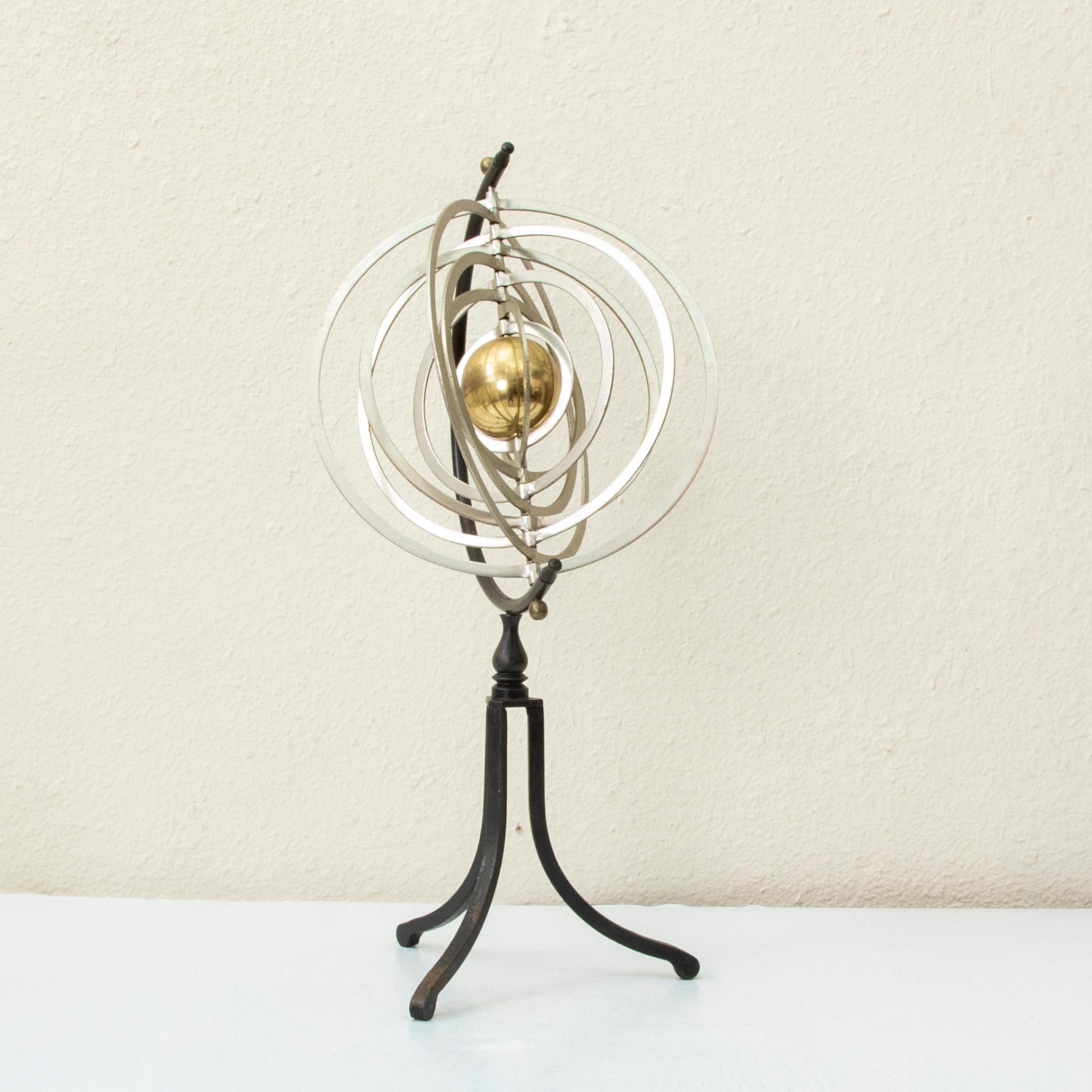 Mid-20th Century French Artistan-Made Brass and Steel Astrolabe on Iron Base 11