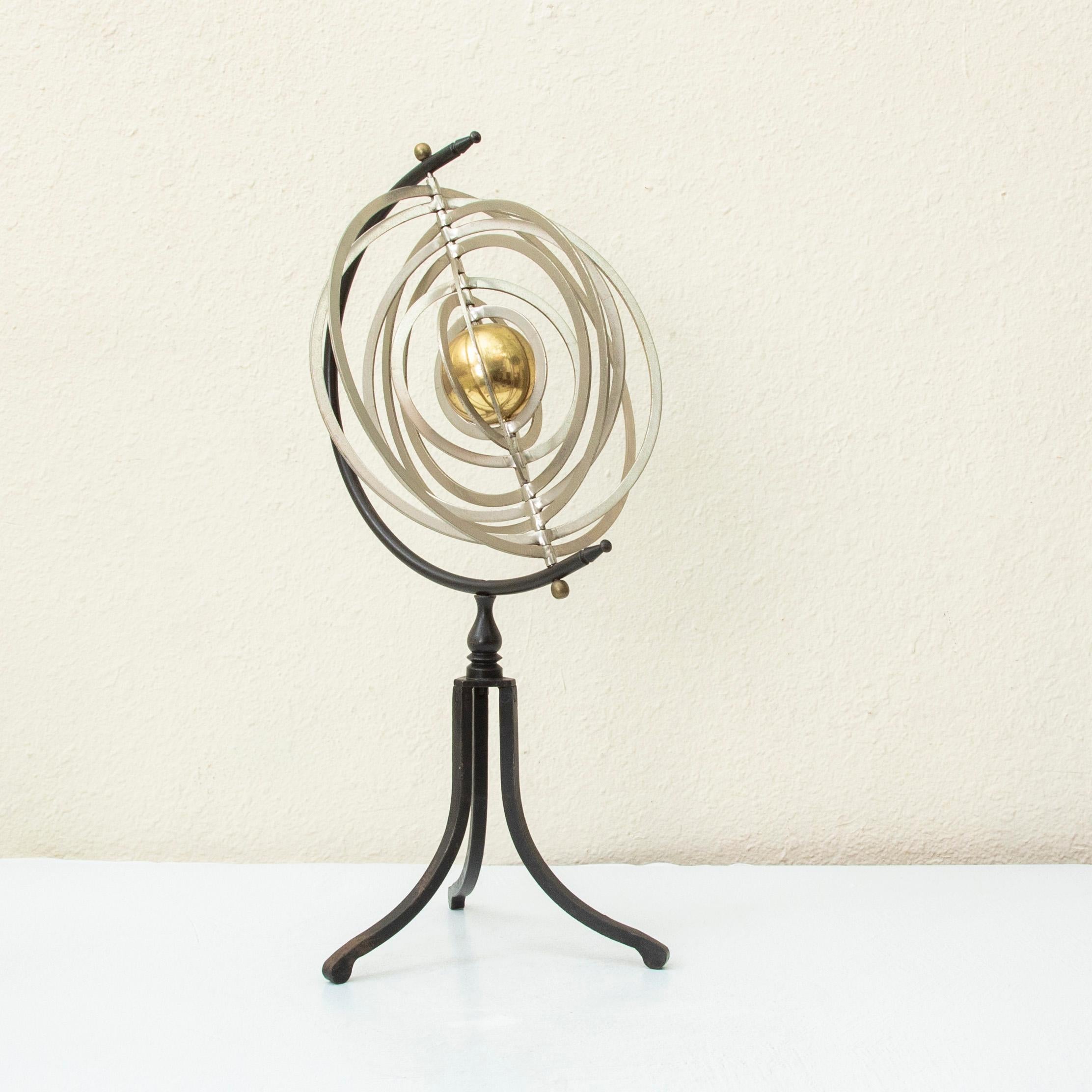 Mid-20th Century French Artistan-Made Brass and Steel Astrolabe on Iron Base 2