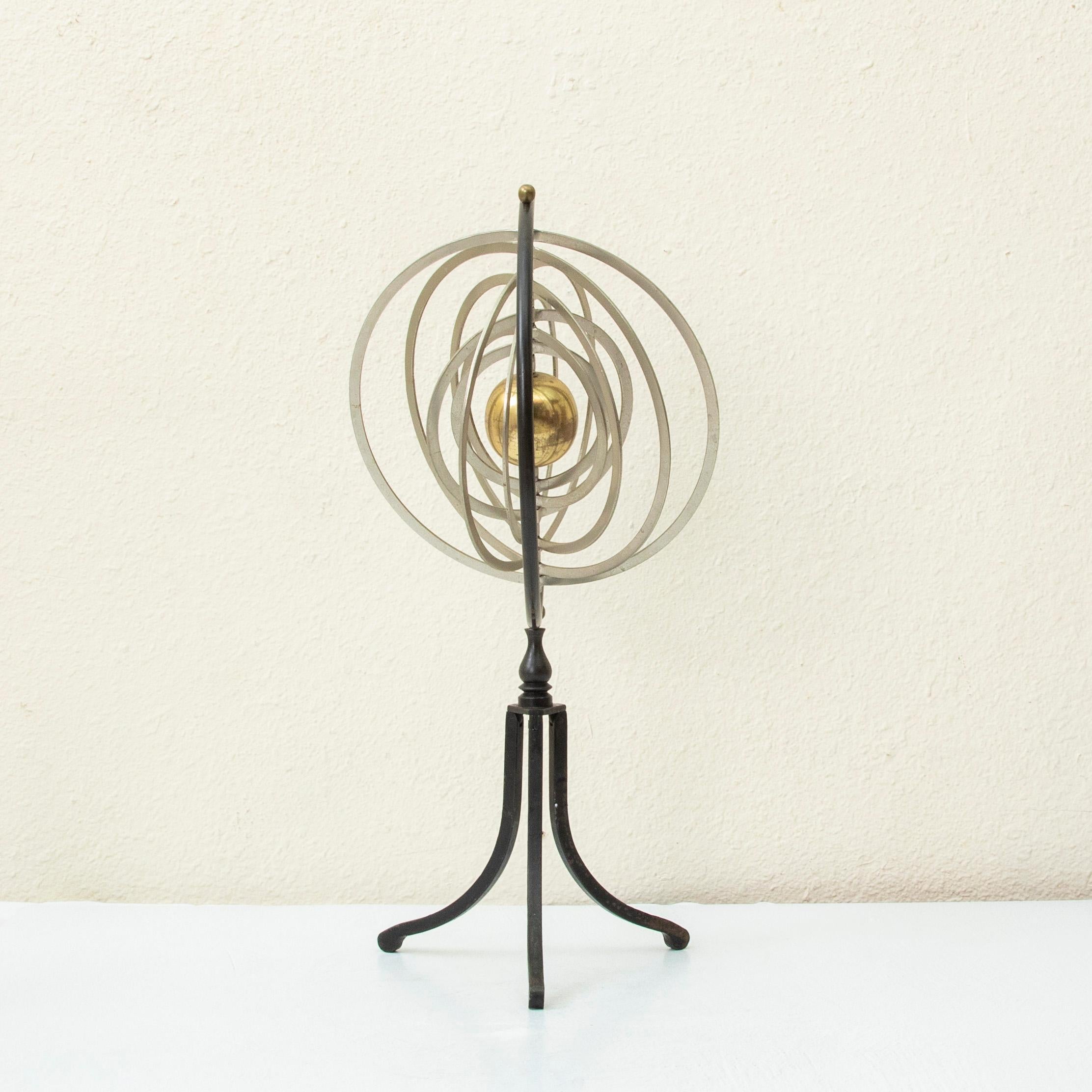 Mid-20th Century French Artistan-Made Brass and Steel Astrolabe on Iron Base 4