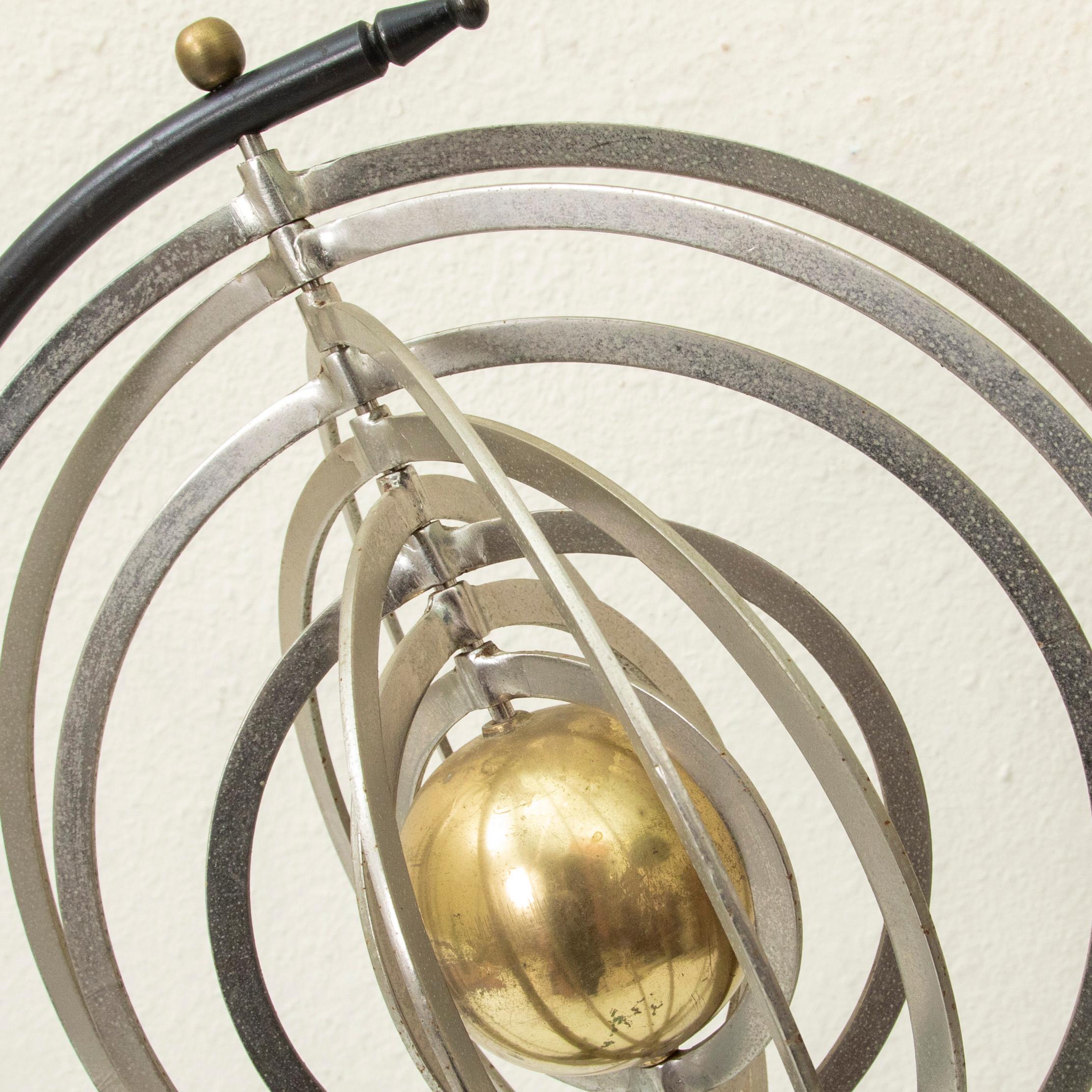 Mid-20th Century French Artistan-Made Brass and Steel Astrolabe on Iron Base 5