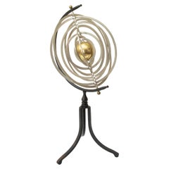 Mid-20th Century French Artistan-Made Brass and Steel Astrolabe on Iron Base