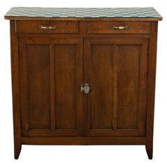 Mid-20th Century French Ash Buffet with Blue and White Checkered Enameled Top