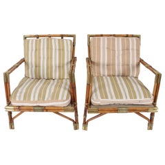 Retro Mid-20th Century French Bamboo and Brass Armchairs