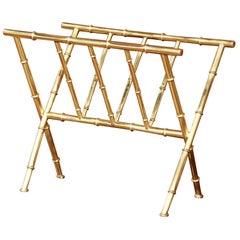 Vintage Mid-20th Century French Bamboo Brass Magazine Rack from Maison Baguès, Paris