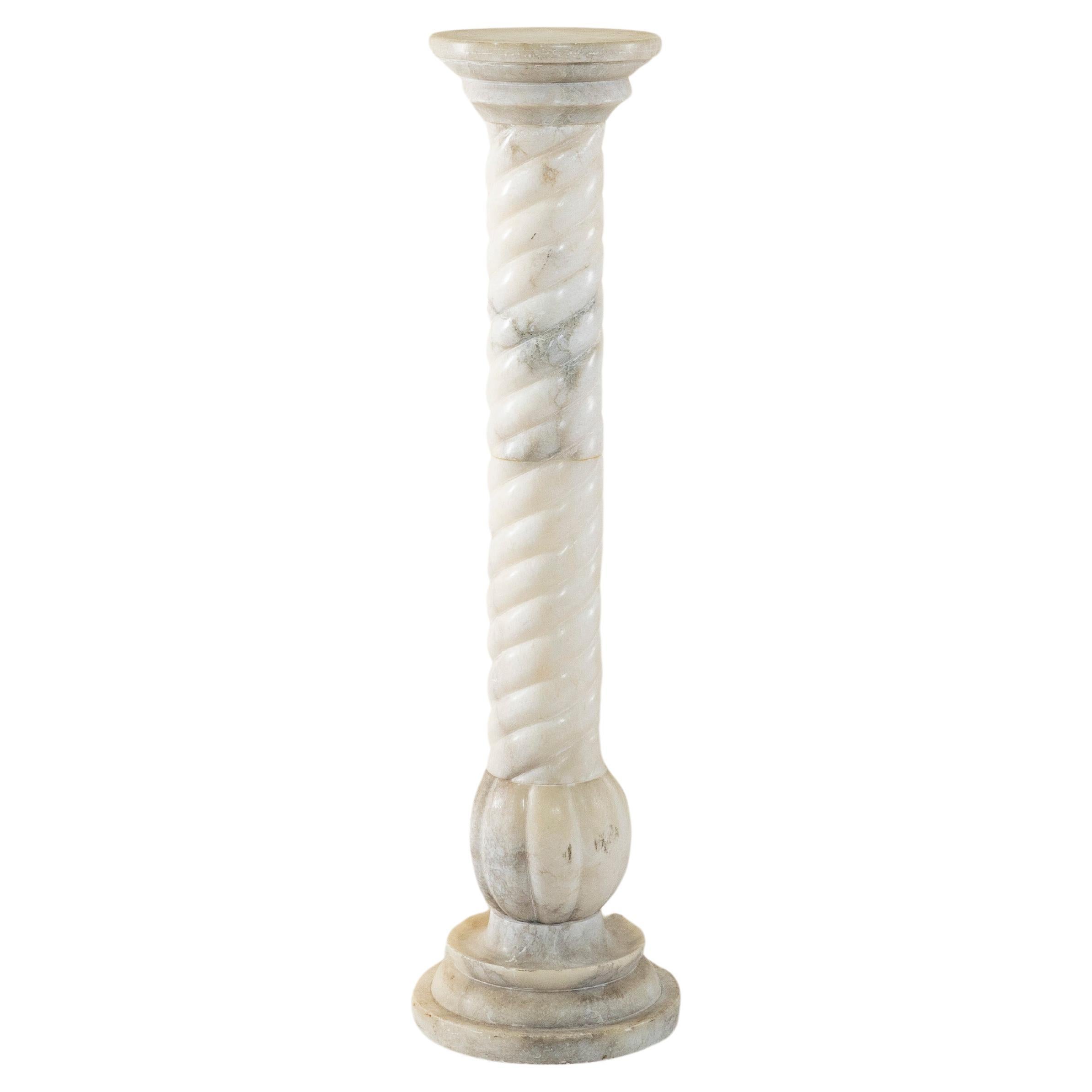 Mid-20th Century French Barley Twist Alabaster Column, Pedestal, Sculpture Stand