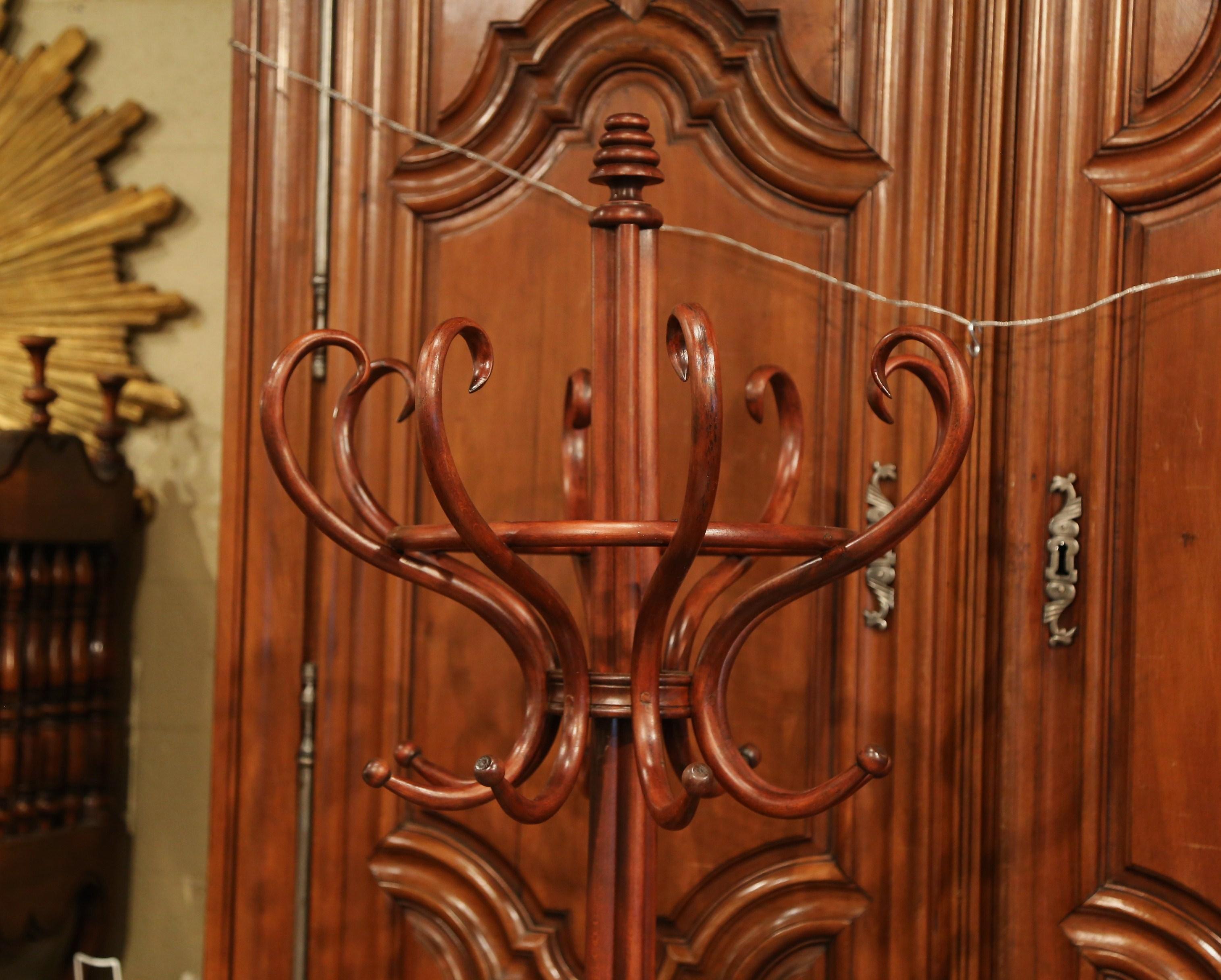 Hand-Carved Mid-20th Century French Bentwood Hall Tree with Sixteen Hooks Thonet Style